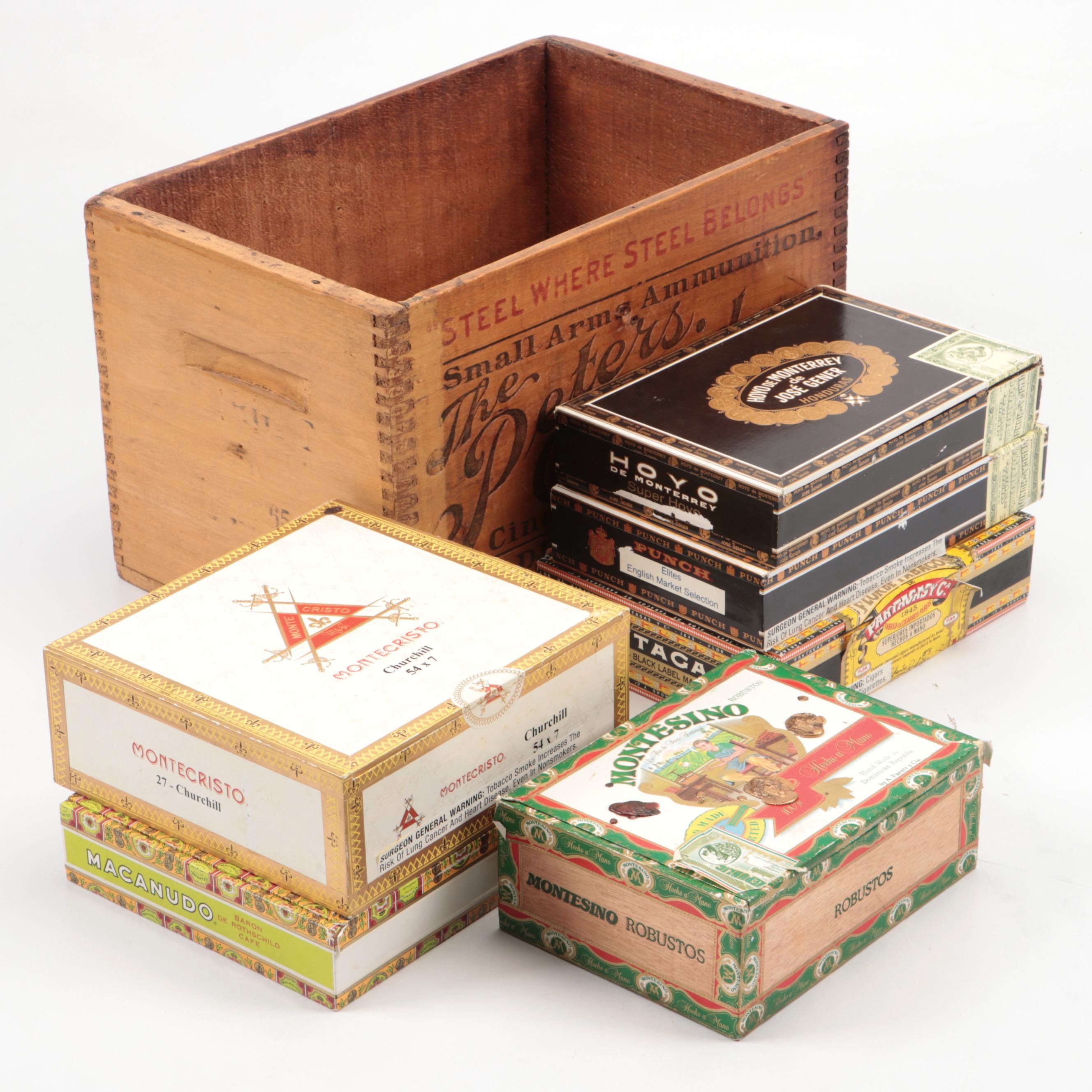 The Peter Cartridge Co. Wood Crate with Other Wooden Cigar Boxes