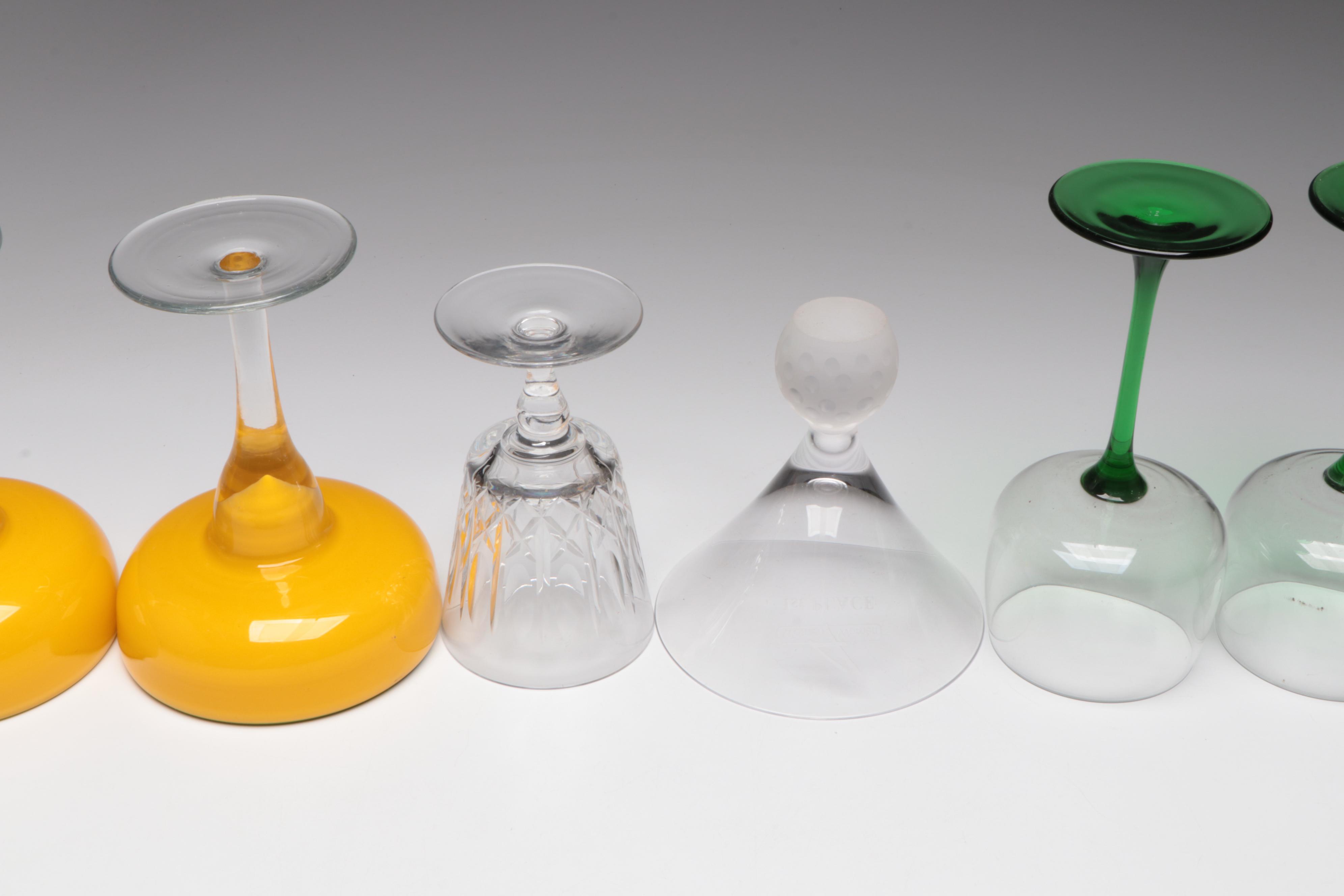 British Richardson "Olive & Cross" Crystal Water Goblet with Other Glassware