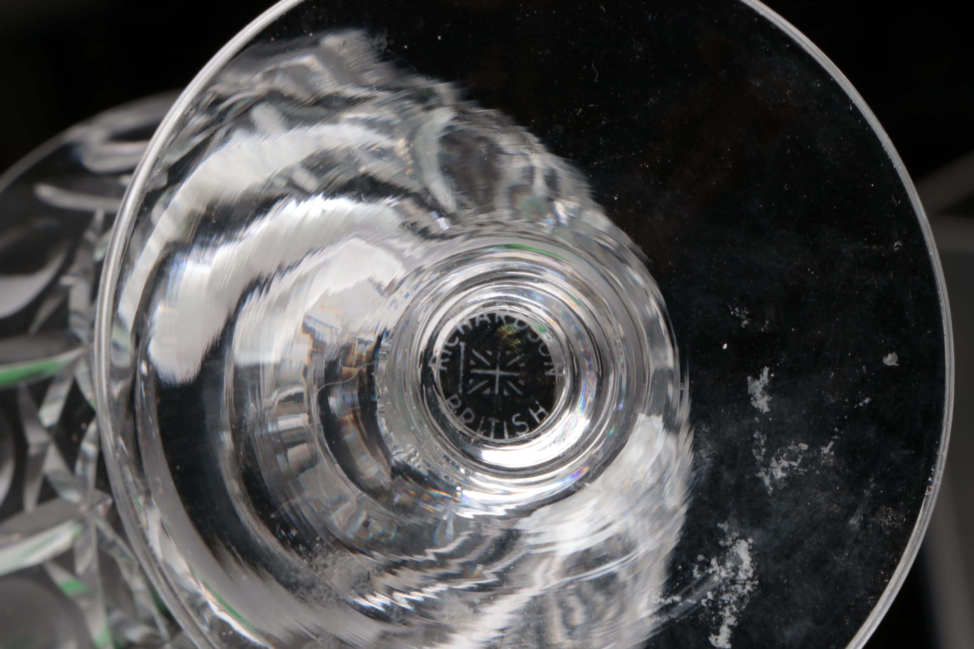 British Richardson "Olive & Cross" Crystal Water Goblet with Other Glassware