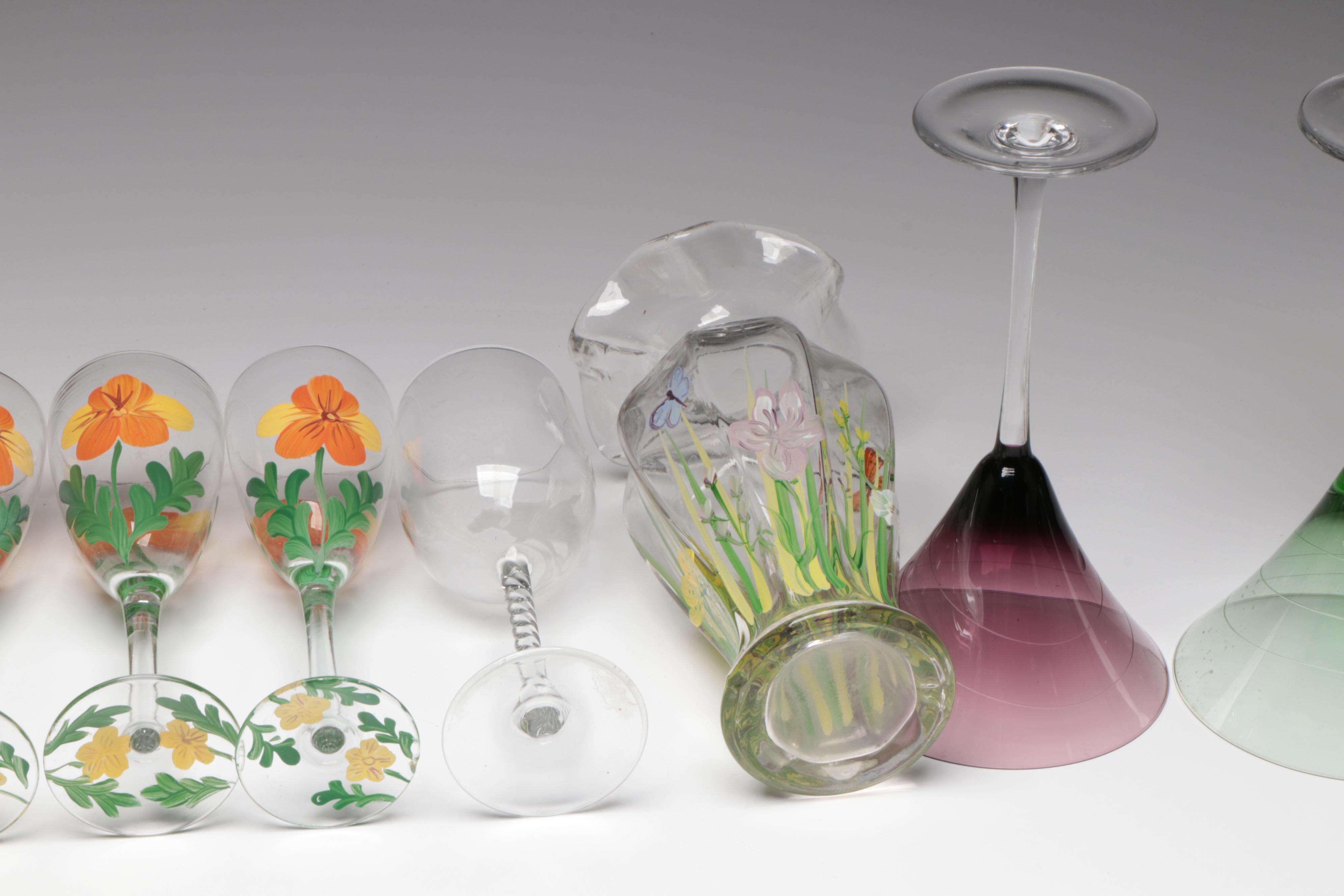 British Richardson "Olive & Cross" Crystal Water Goblet with Other Glassware