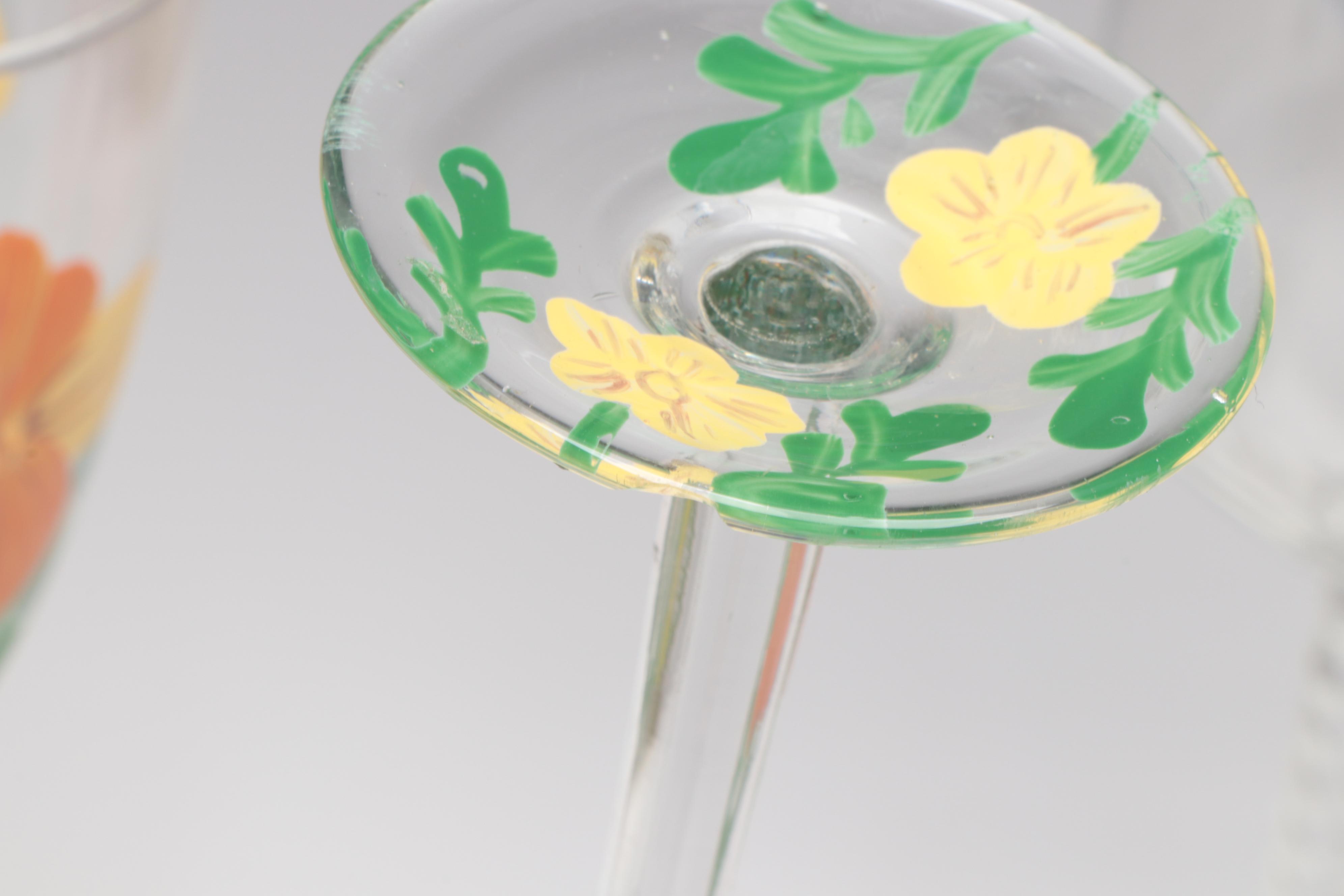 British Richardson "Olive & Cross" Crystal Water Goblet with Other Glassware