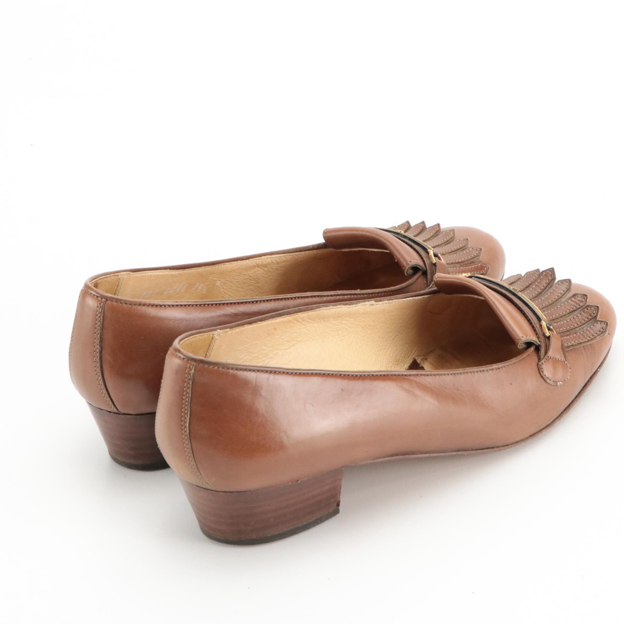 Gucci Horsebit Kiltie Brown Leather Pumps with Box