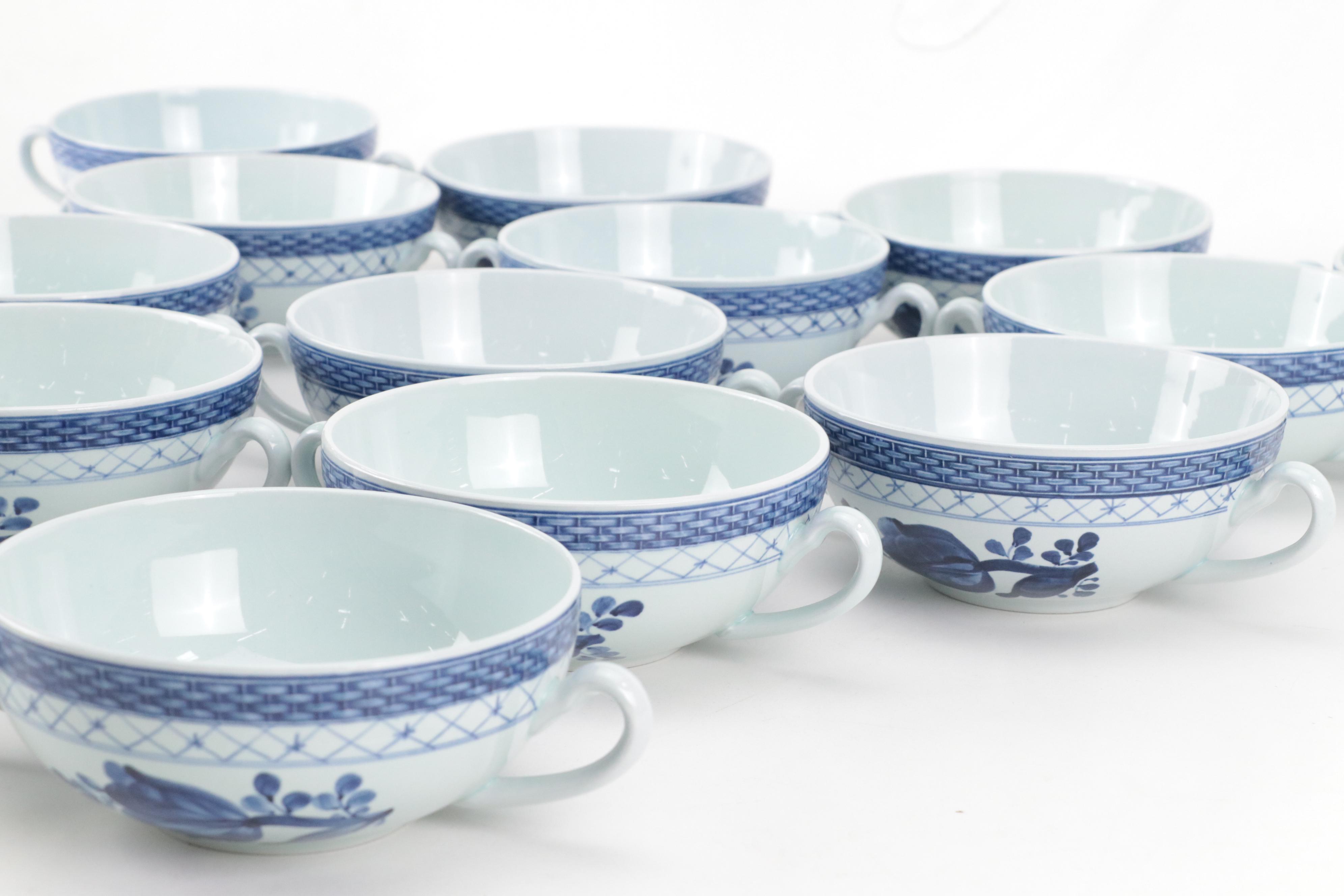 Aluminia Danish Faience Floral Pattern Double Handle Soup Bowls