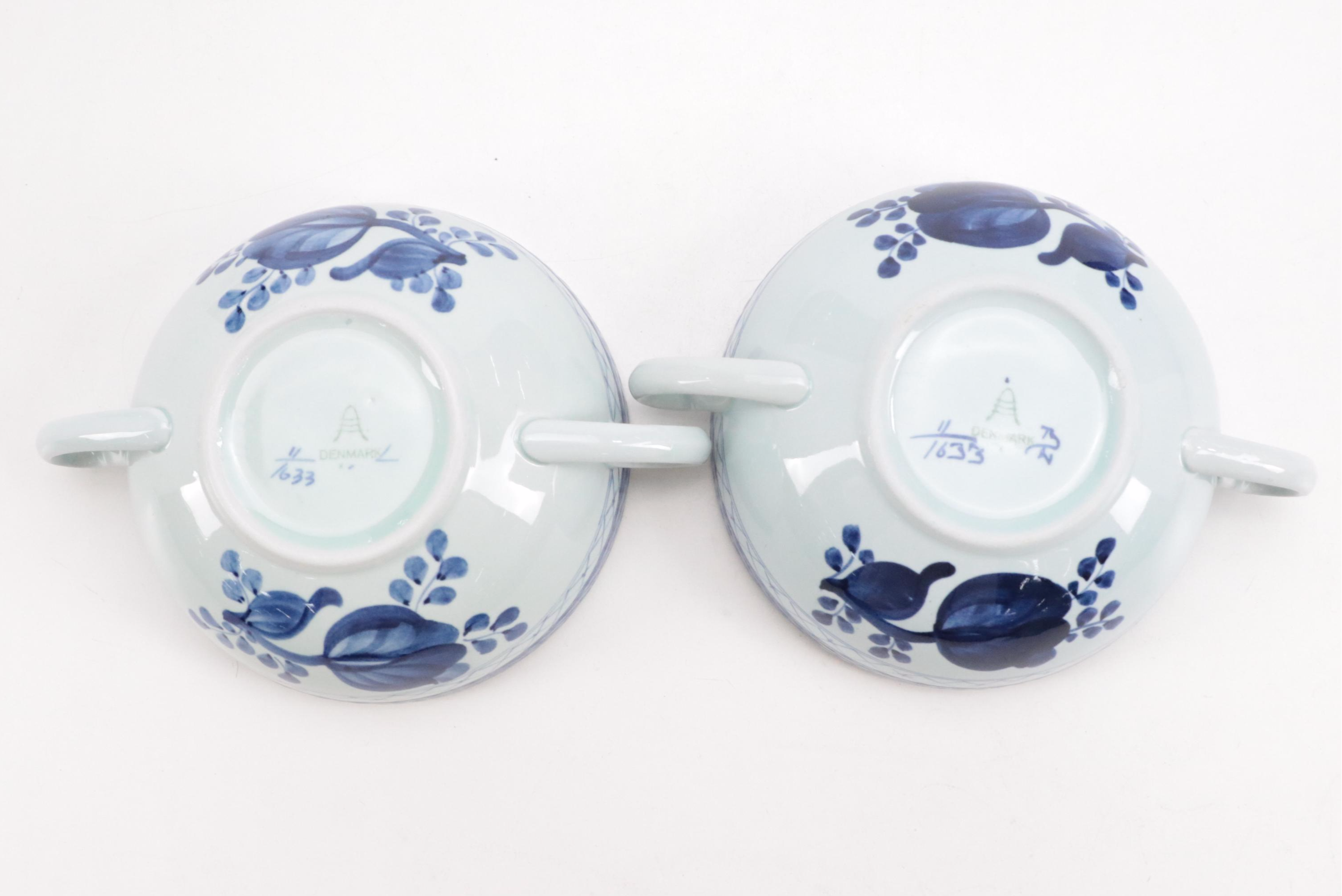 Aluminia Danish Faience Floral Pattern Double Handle Soup Bowls