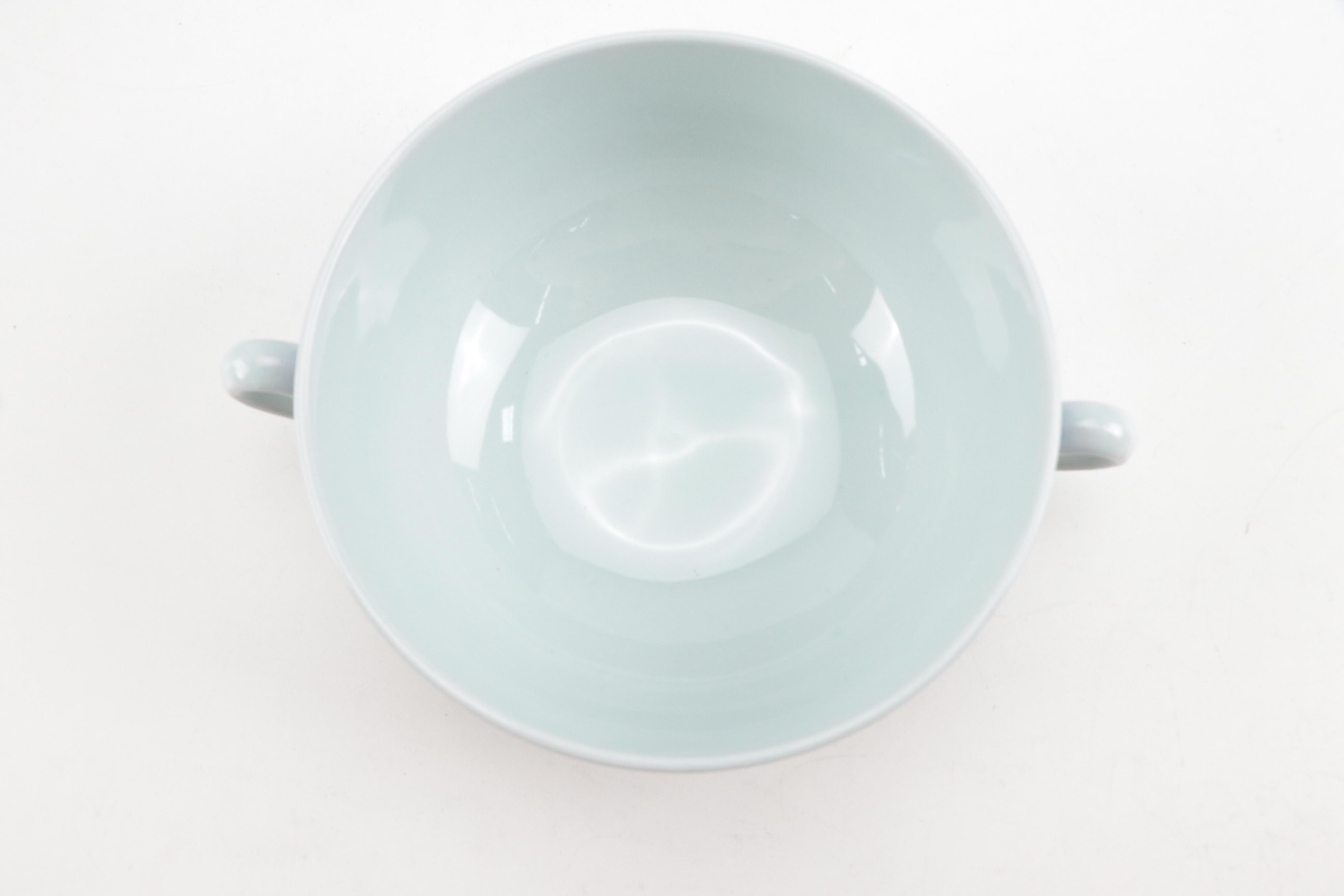 Aluminia Danish Faience Floral Pattern Double Handle Soup Bowls