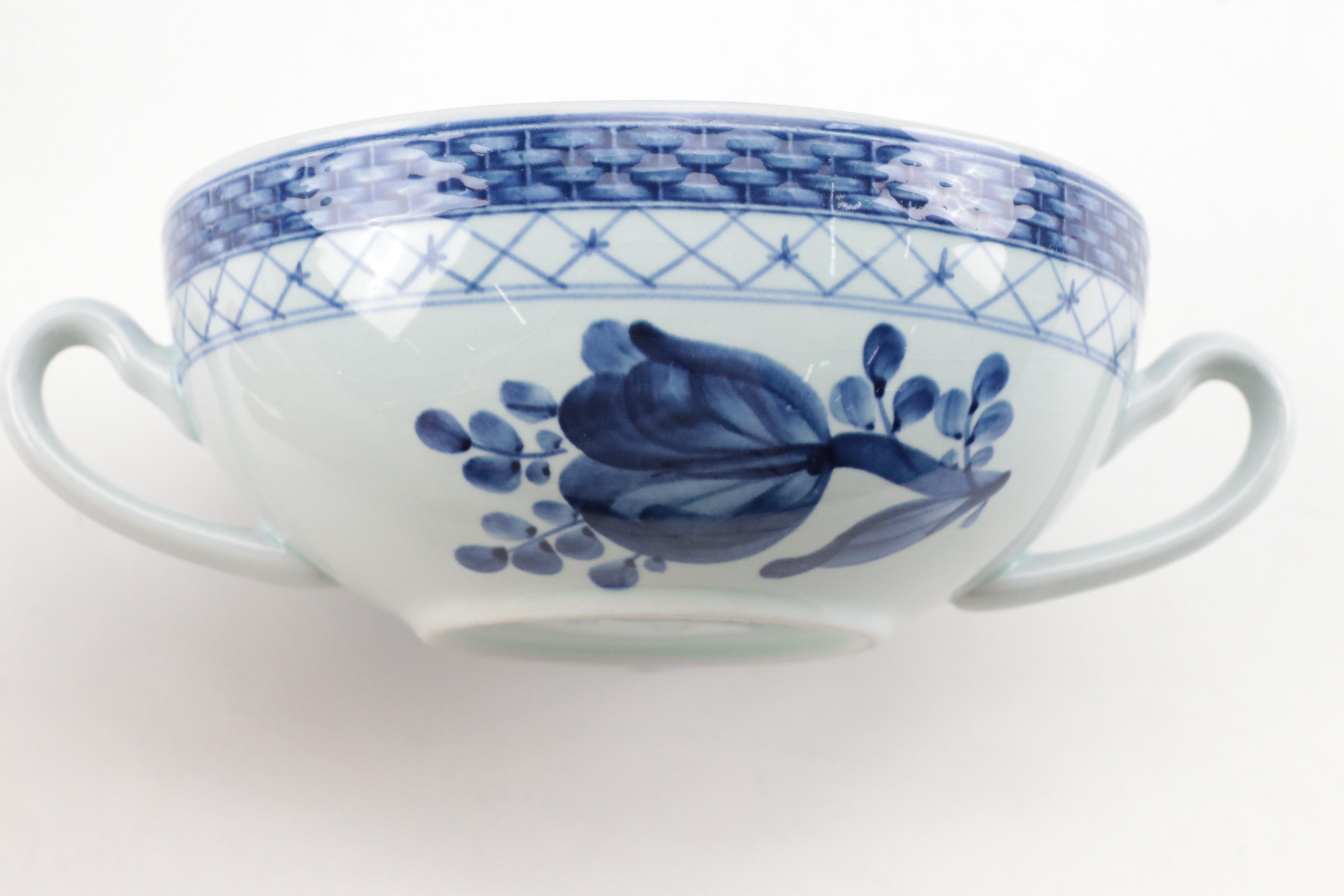 Aluminia Danish Faience Floral Pattern Double Handle Soup Bowls