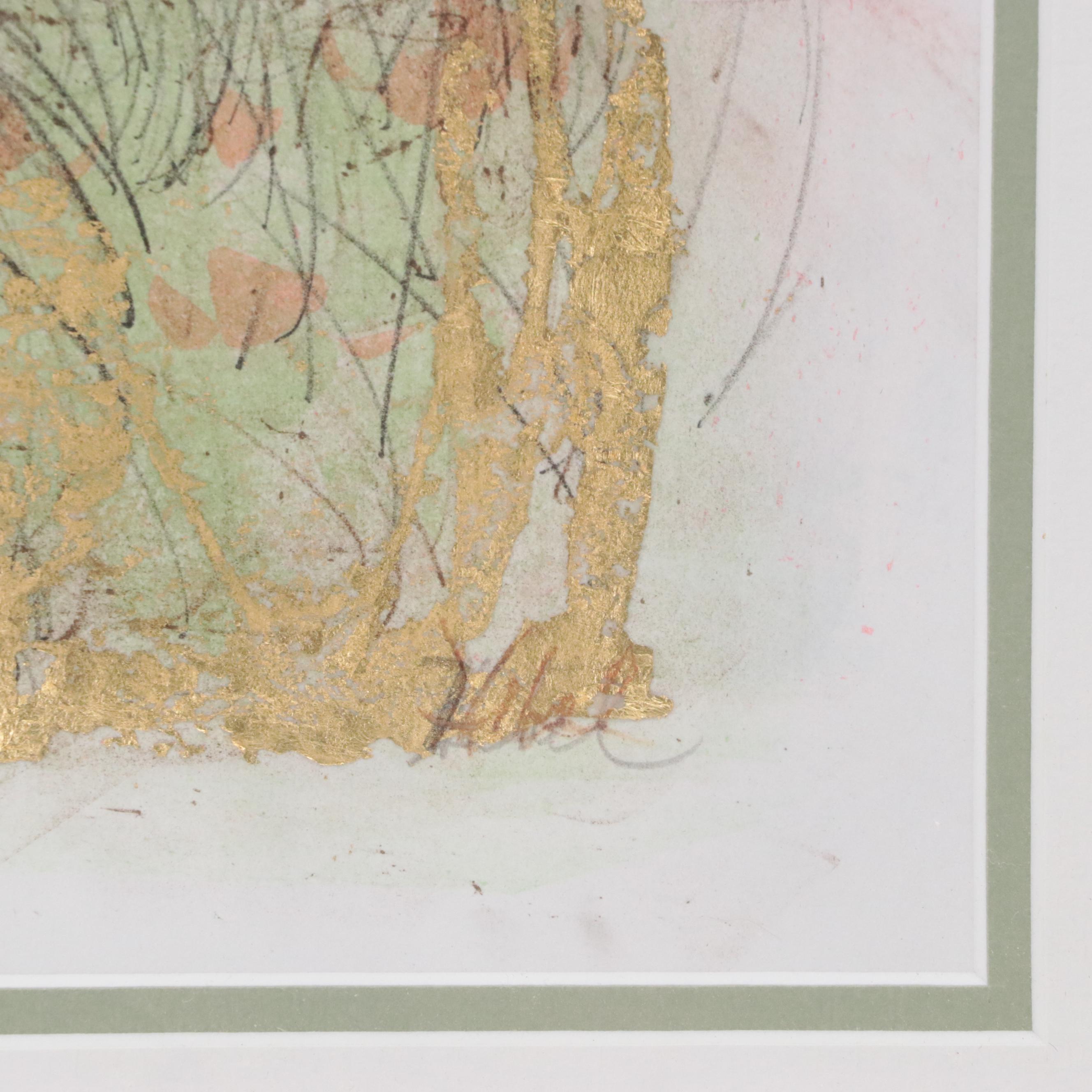 Edna Hibel Lithograph With Pastel and Gold Leaf "Tuscan Fields"