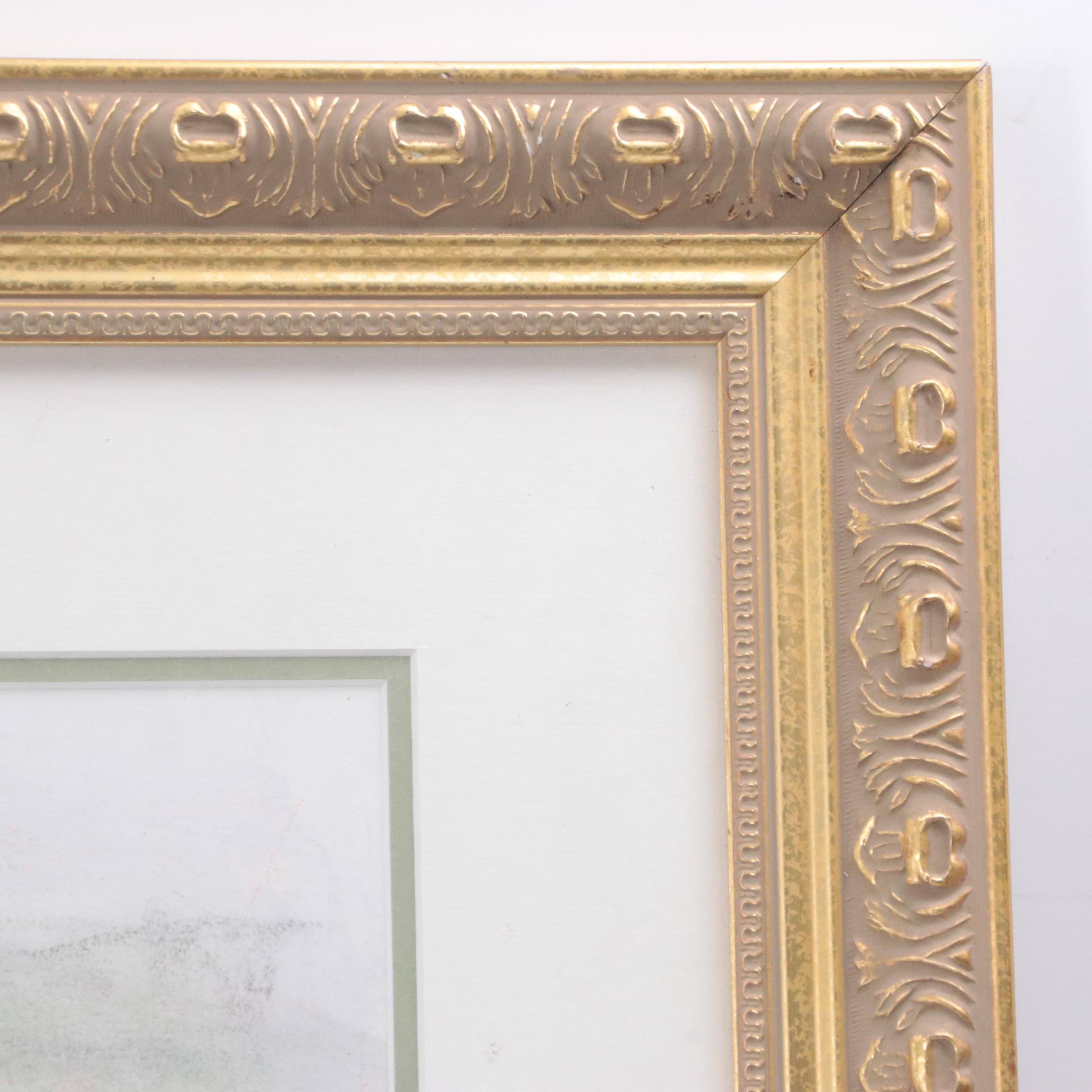 Edna Hibel Lithograph With Pastel and Gold Leaf "Tuscan Fields"