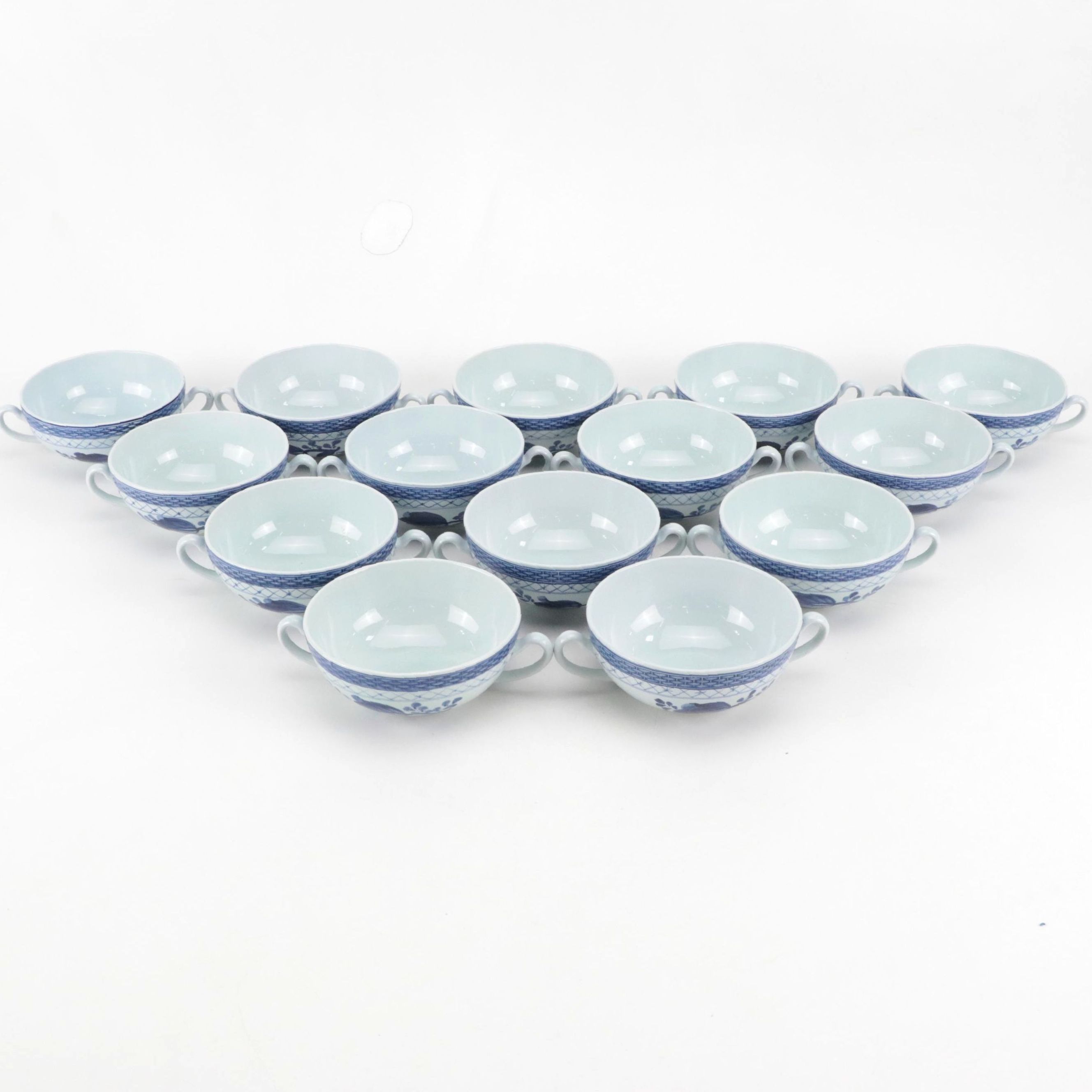 Aluminia Danish Faience Floral Pattern Double Handle Soup Bowls