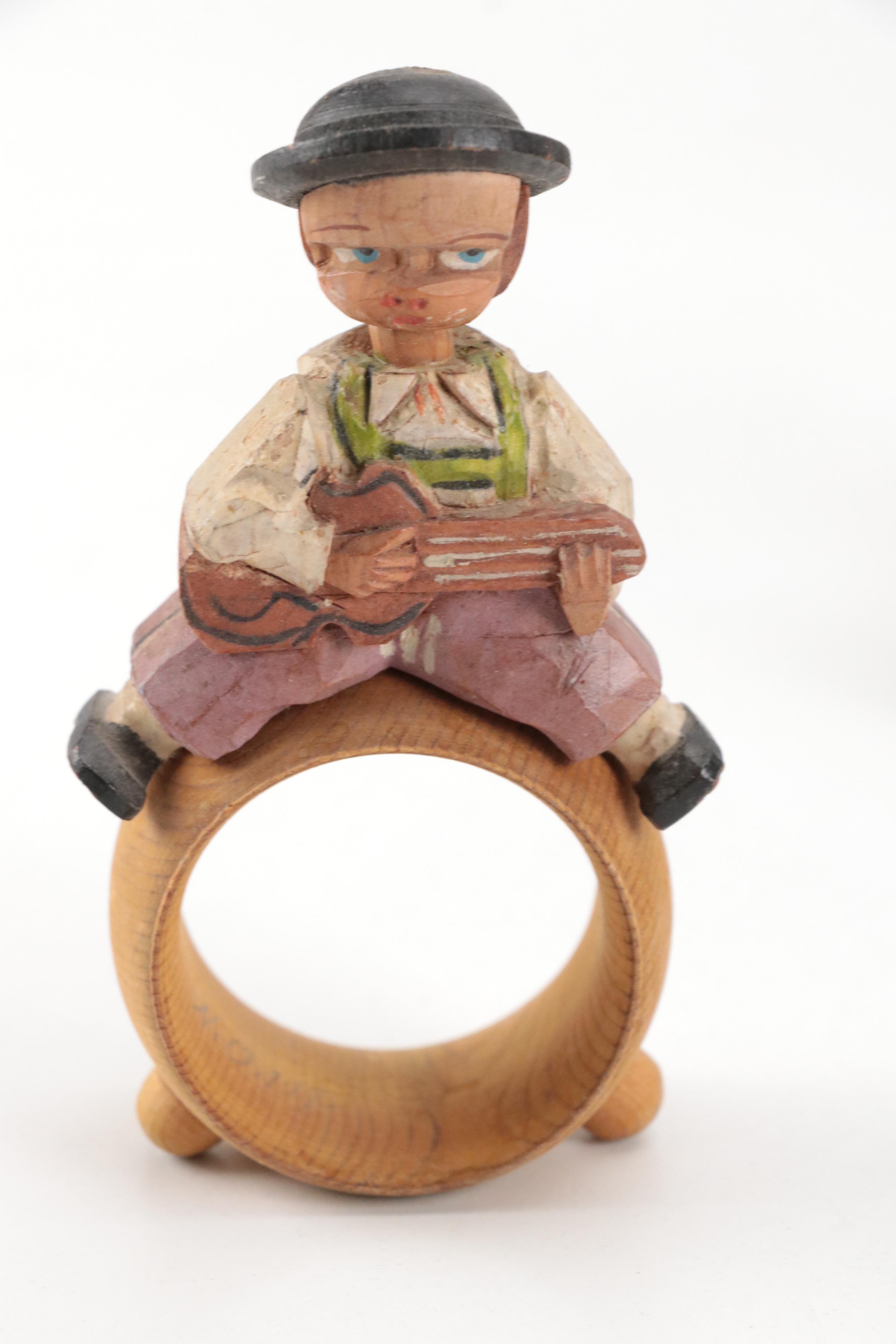 Hand-Carved Folk Art Style Wood Napkin Rings with More