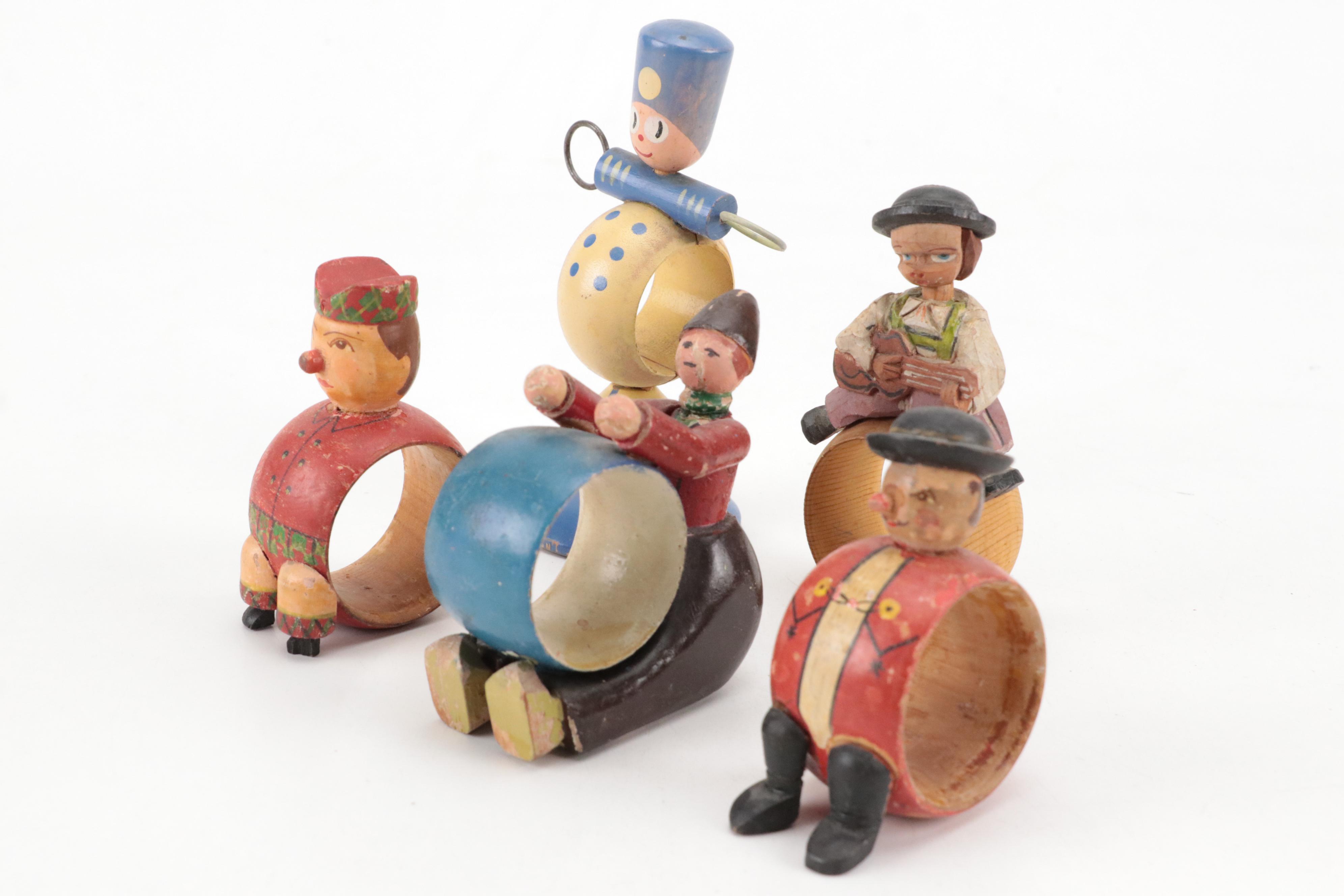 Hand-Carved Folk Art Style Wood Napkin Rings with More