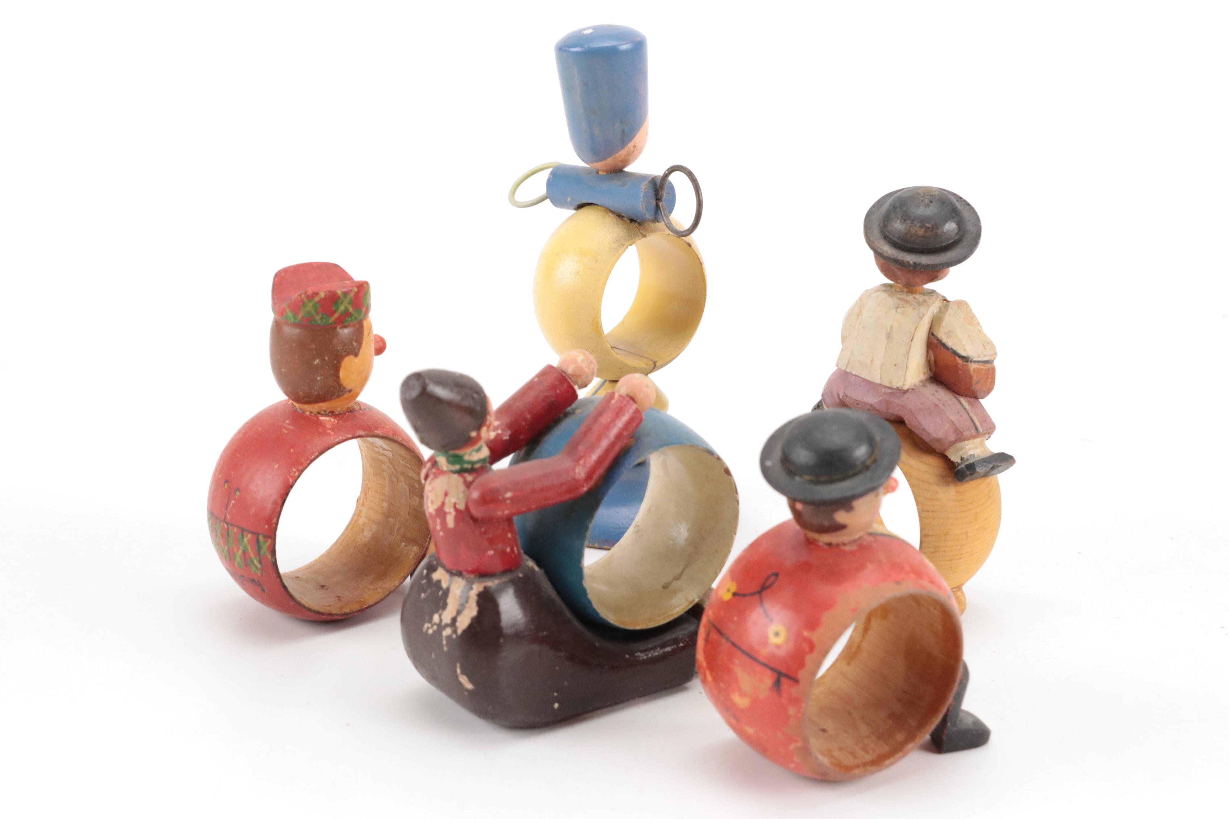 Hand-Carved Folk Art Style Wood Napkin Rings with More