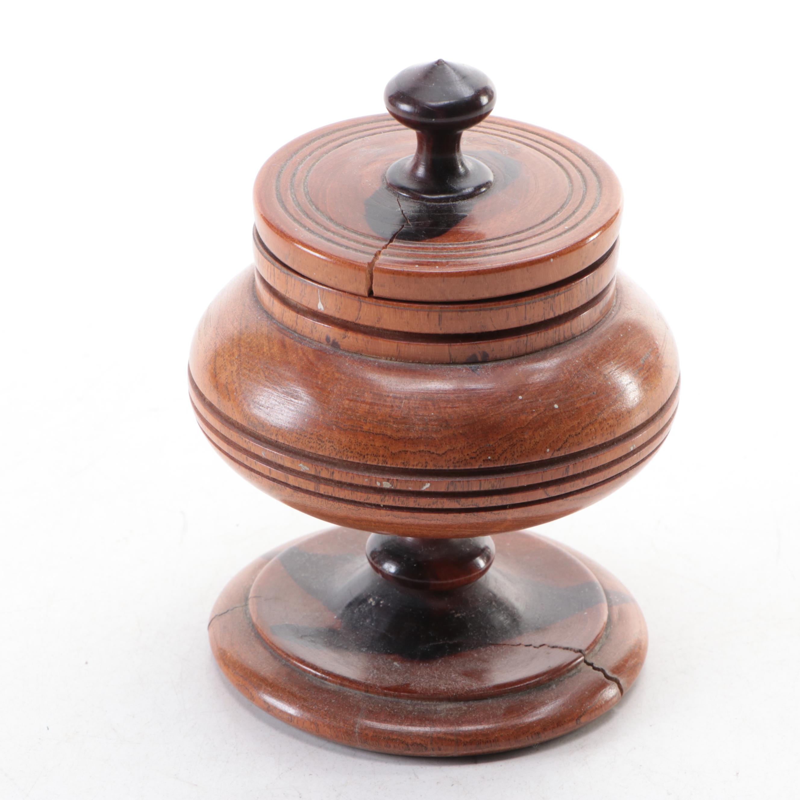 Turned Wood Mortar and Pestle with More Turned Wood Vessels and Lidded Boxes