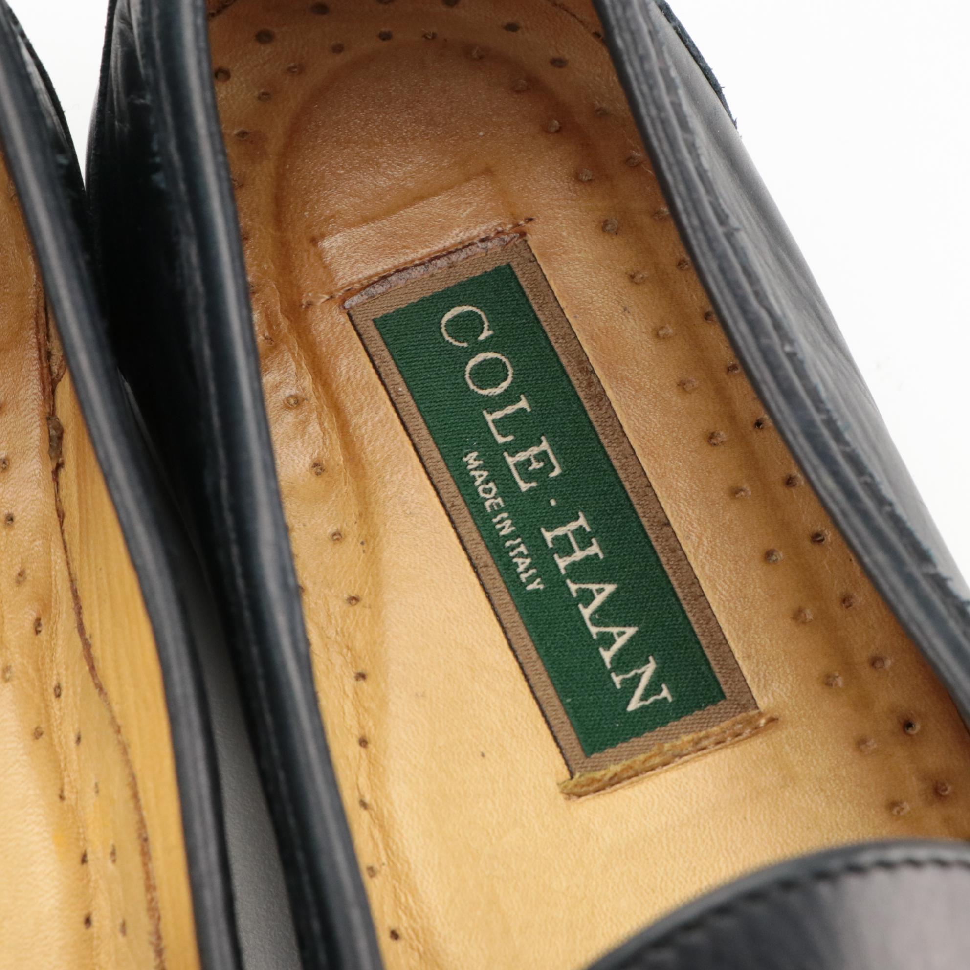 Cole Haan Navy Blue and Brown Woven Leather Loafers with Boxes