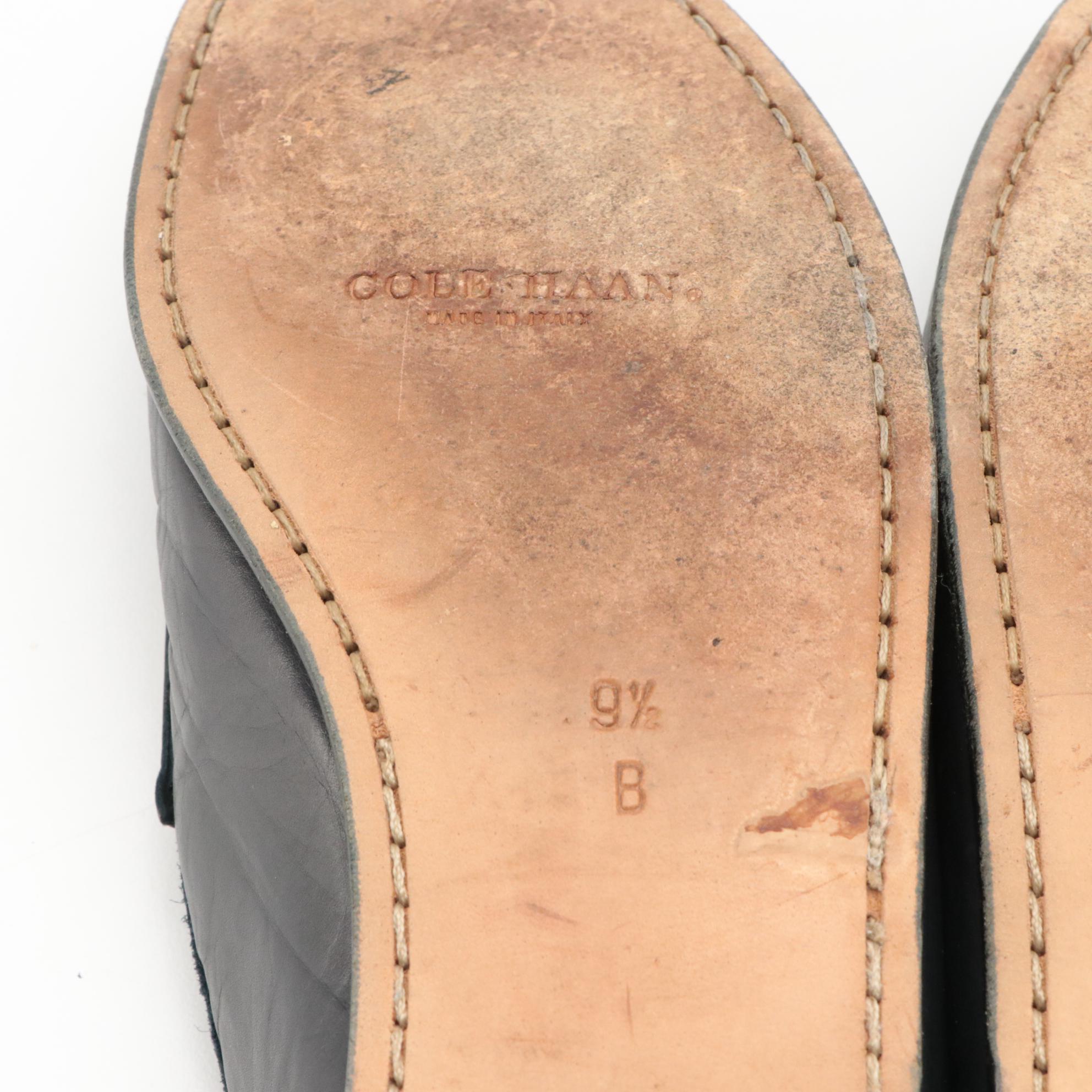 Cole Haan Navy Blue and Brown Woven Leather Loafers with Boxes