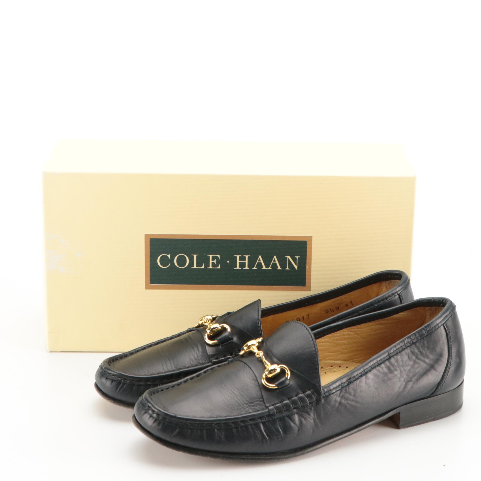 Cole Haan Navy Blue and Brown Woven Leather Loafers with Boxes