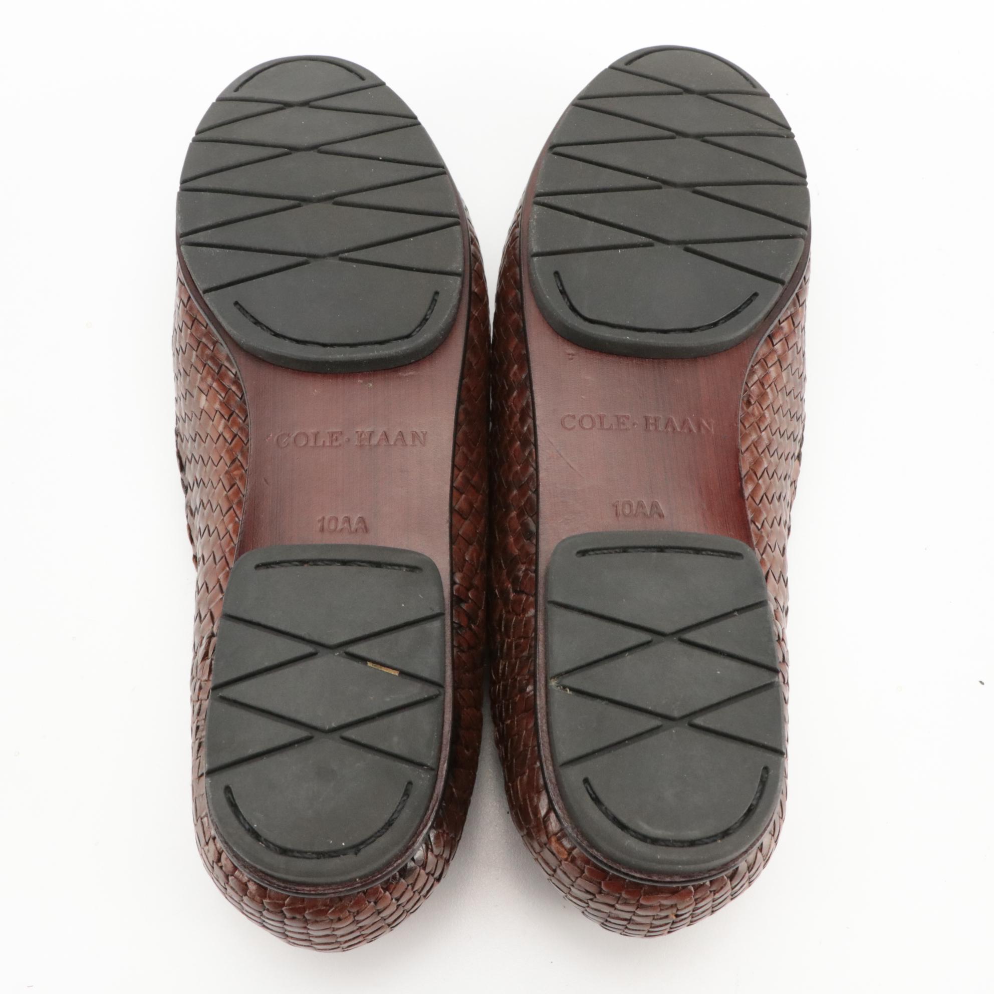 Cole Haan Navy Blue and Brown Woven Leather Loafers with Boxes