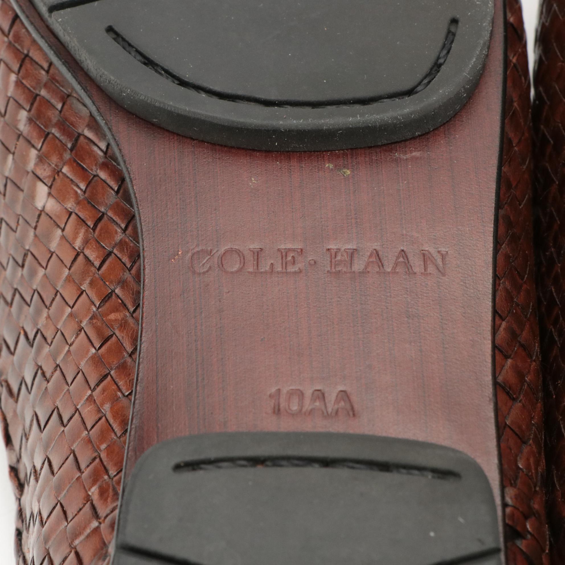 Cole Haan Navy Blue and Brown Woven Leather Loafers with Boxes