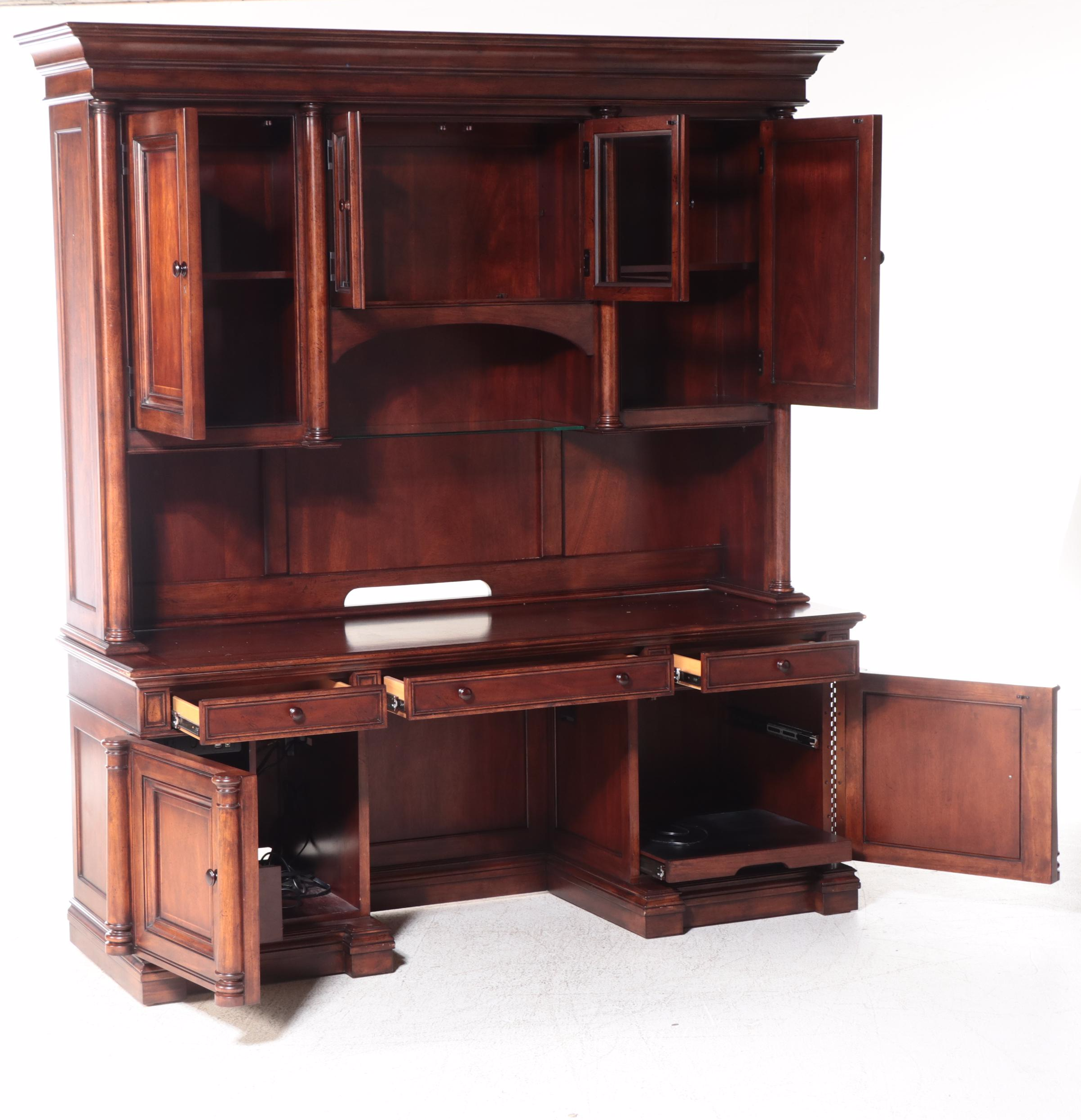 Thomasville Computer Credenza and Hutch with Leather Office Chair