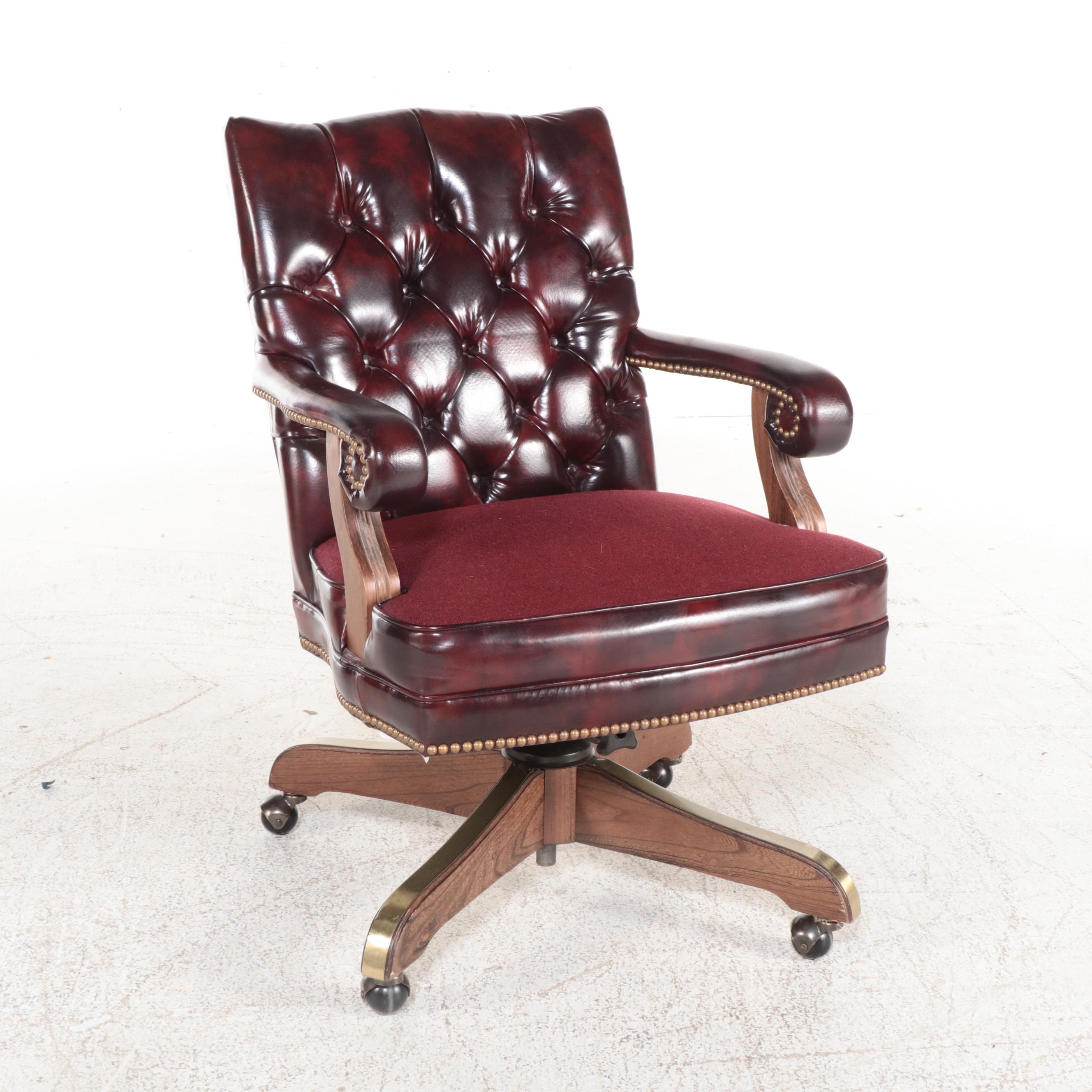 Thomasville Computer Credenza and Hutch with Leather Office Chair