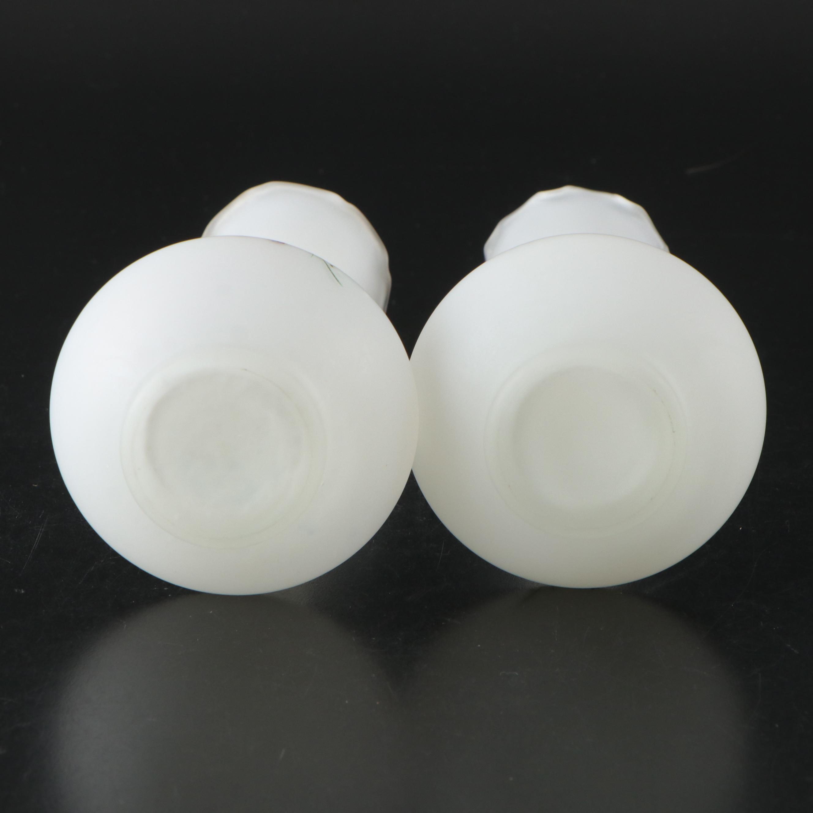 Hand-Painted Blown Glass Vases with Other Milk Glass Vases, Mid to Late 20th C.