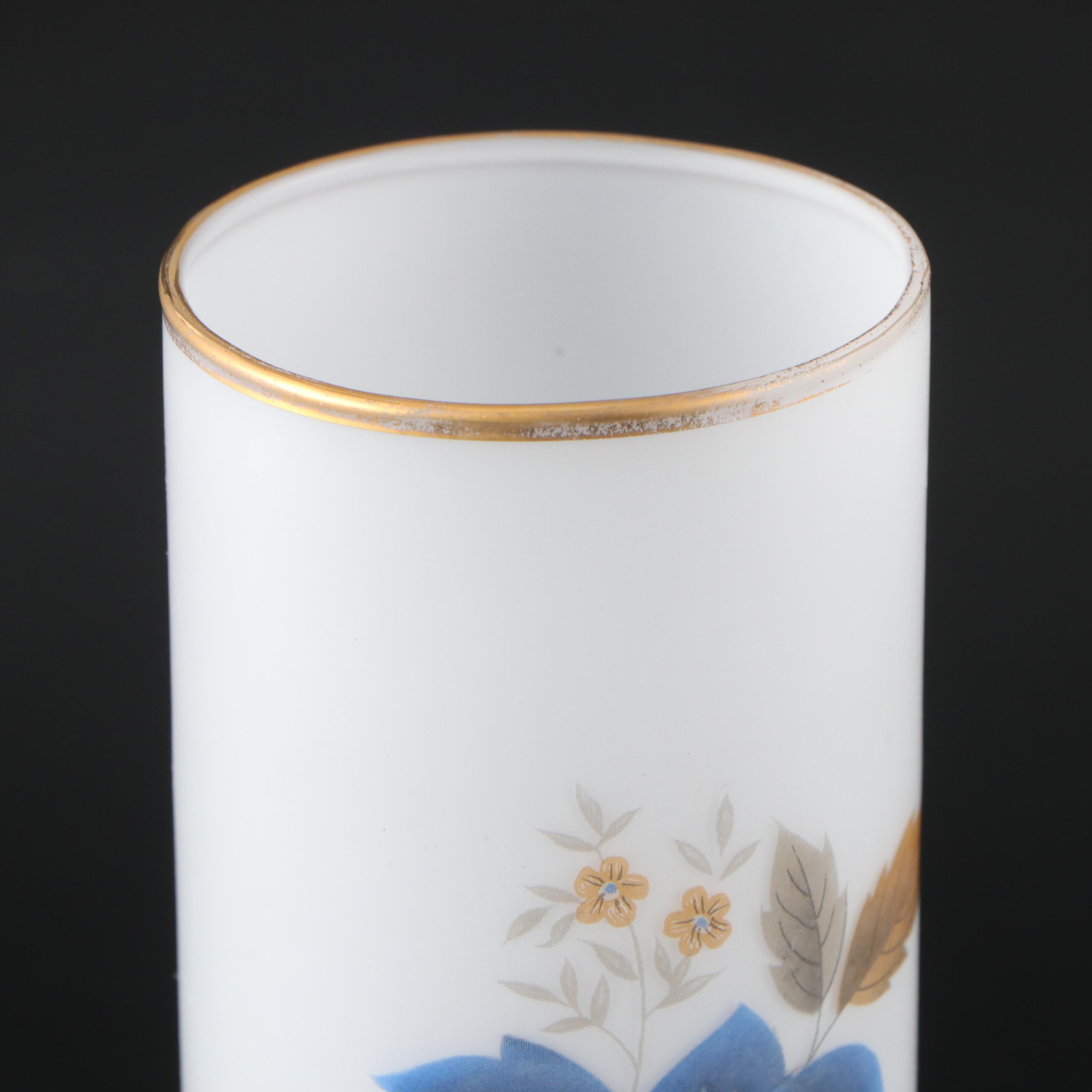Hand-Painted Blown Glass Vases with Other Milk Glass Vases, Mid to Late 20th C.