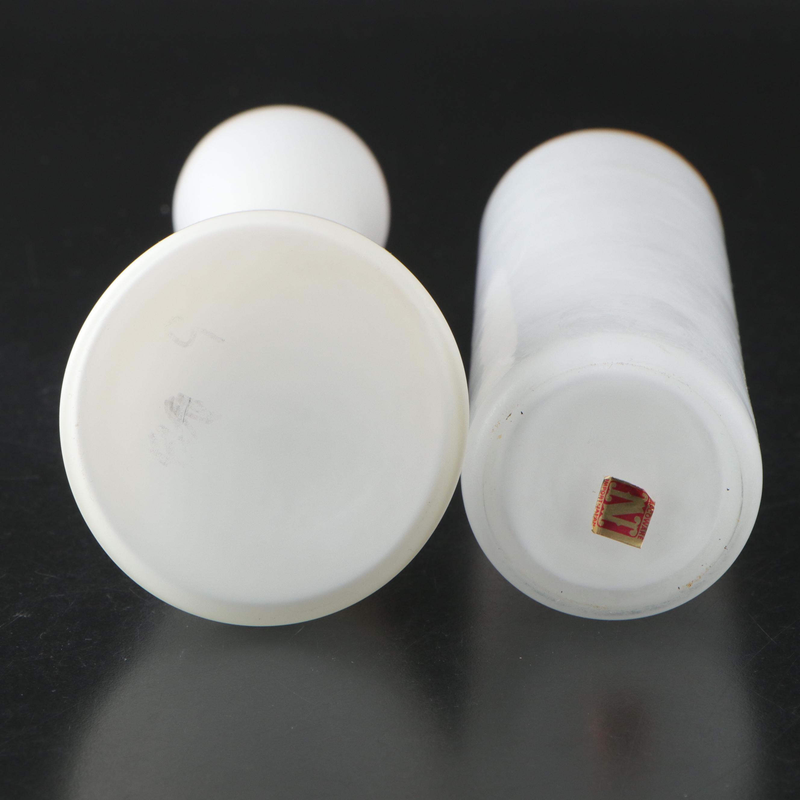 Hand-Painted Blown Glass Vases with Other Milk Glass Vases, Mid to Late 20th C.