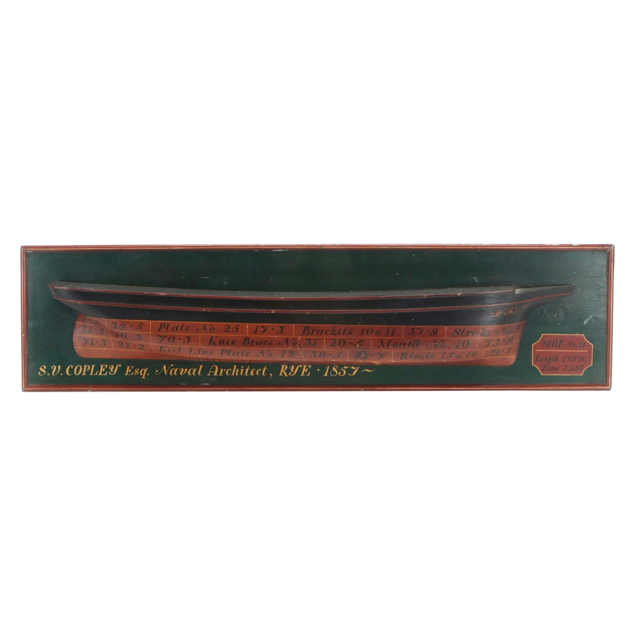 S. V. Copley Naval Architect Model Half-Hull Mount Model of Ship No. 11, 1857