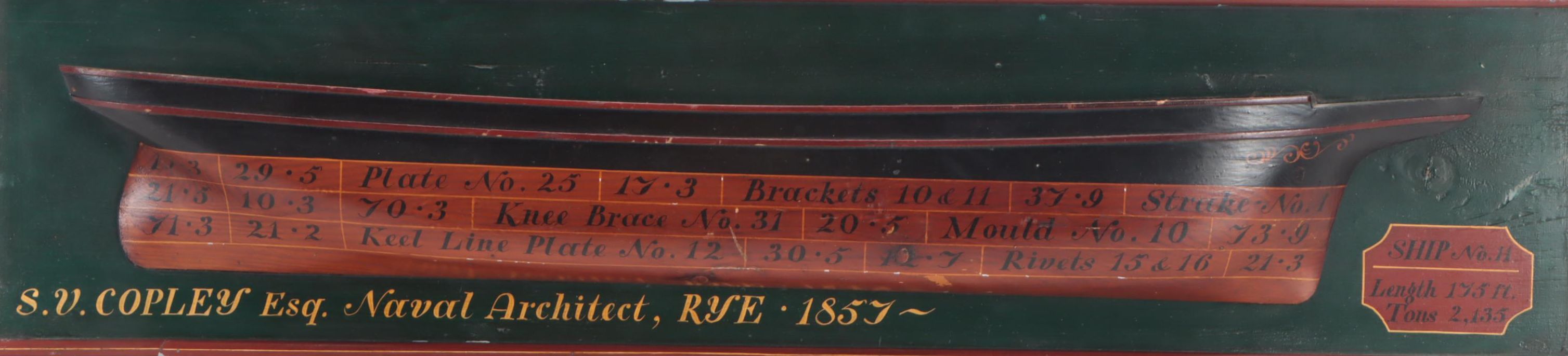 S. V. Copley Naval Architect Model Half-Hull Mount Model of Ship No. 11, 1857