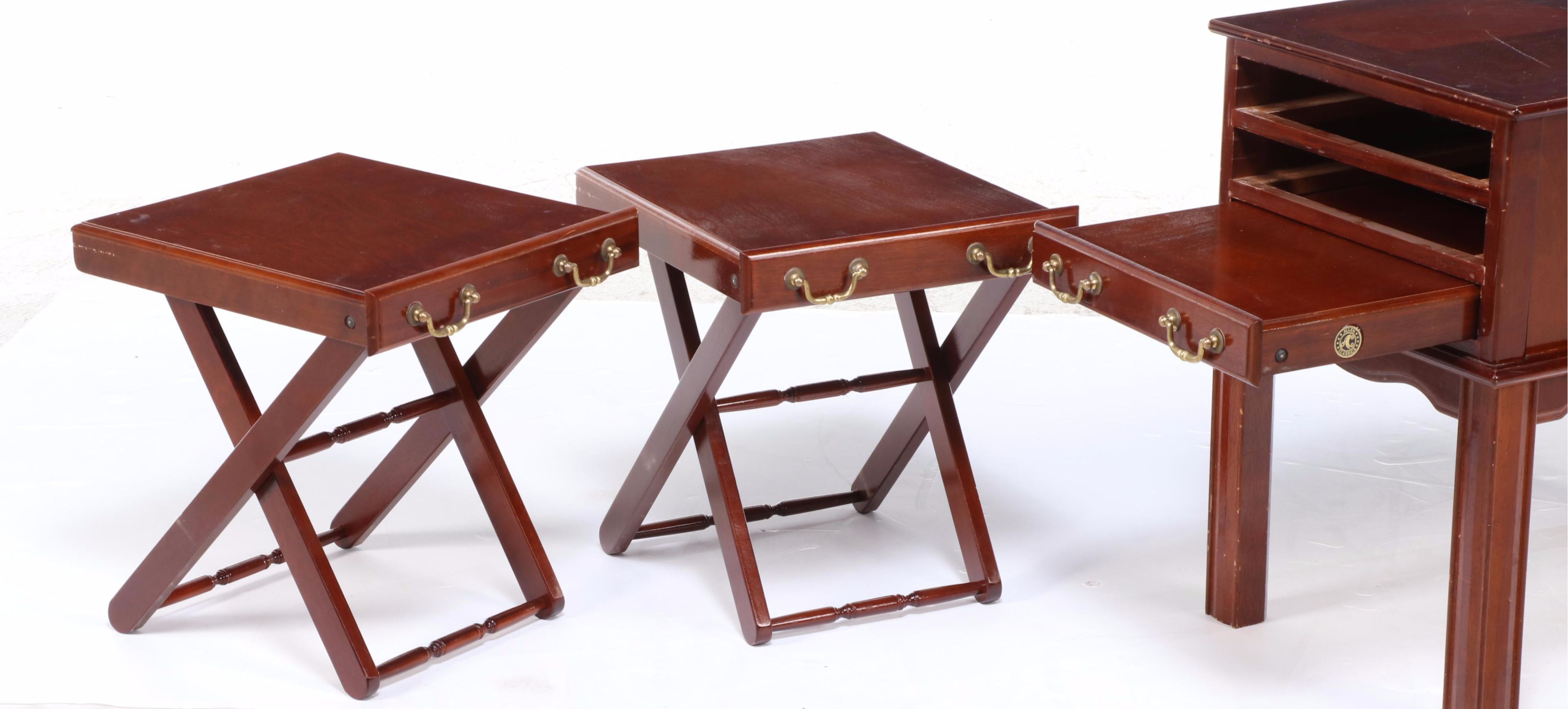 Chippendale Style Mahogany-Stained Side Table with Three Folding Tray Tables