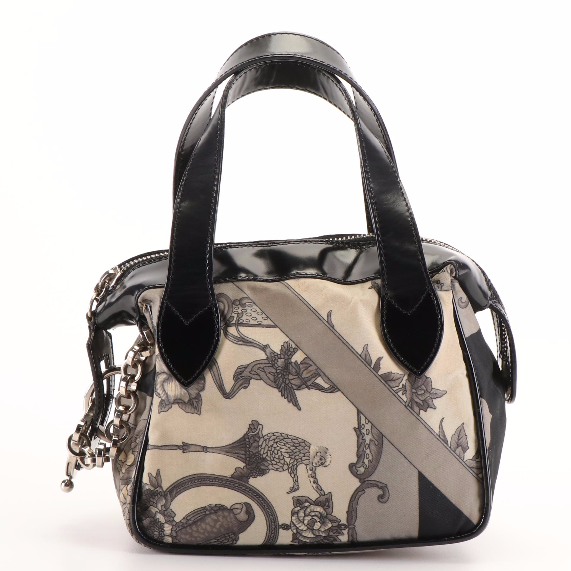 Salvatore Ferragamo Printed Nylon and Patent Leather Small Zippered Tote Bag