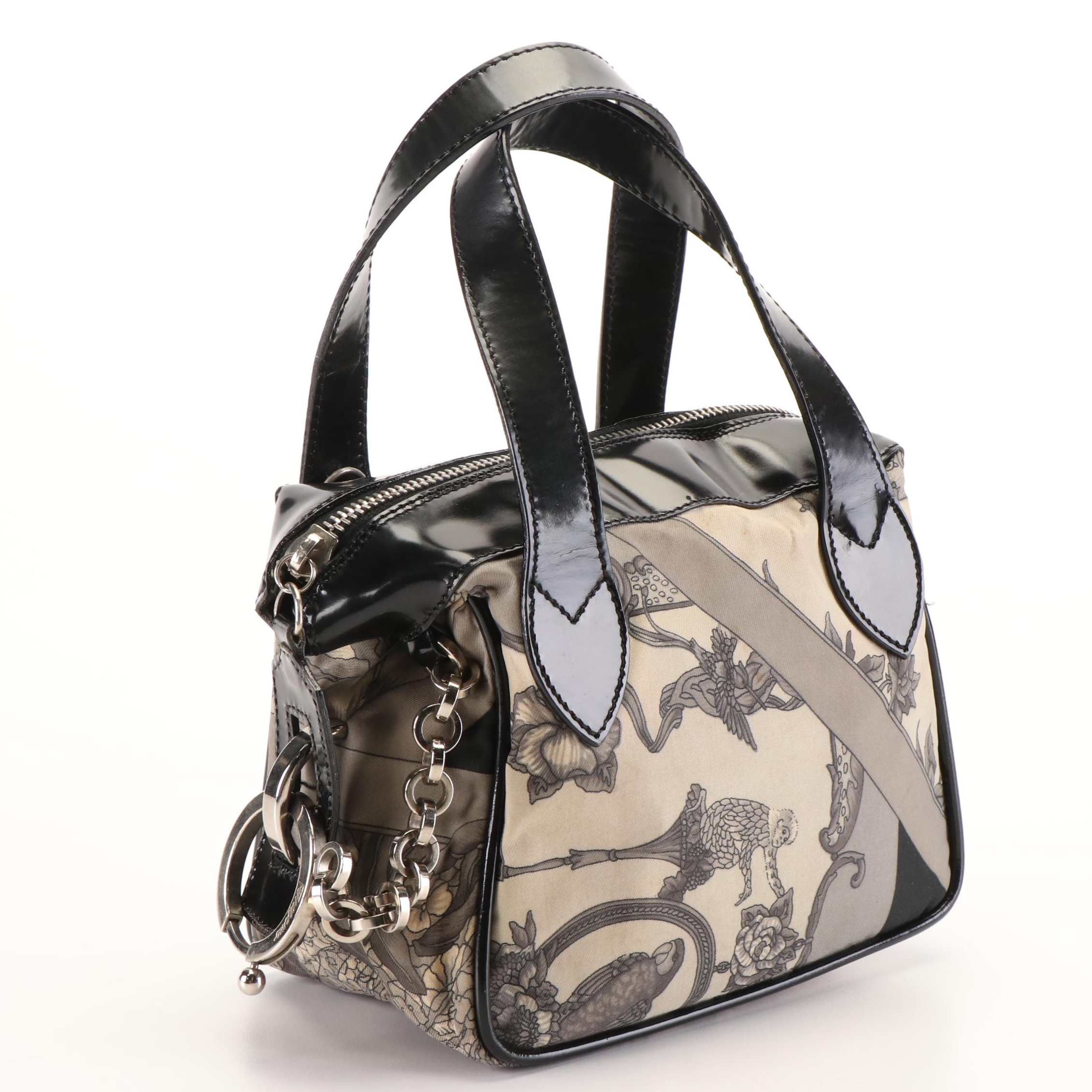 Salvatore Ferragamo Printed Nylon and Patent Leather Small Zippered Tote Bag