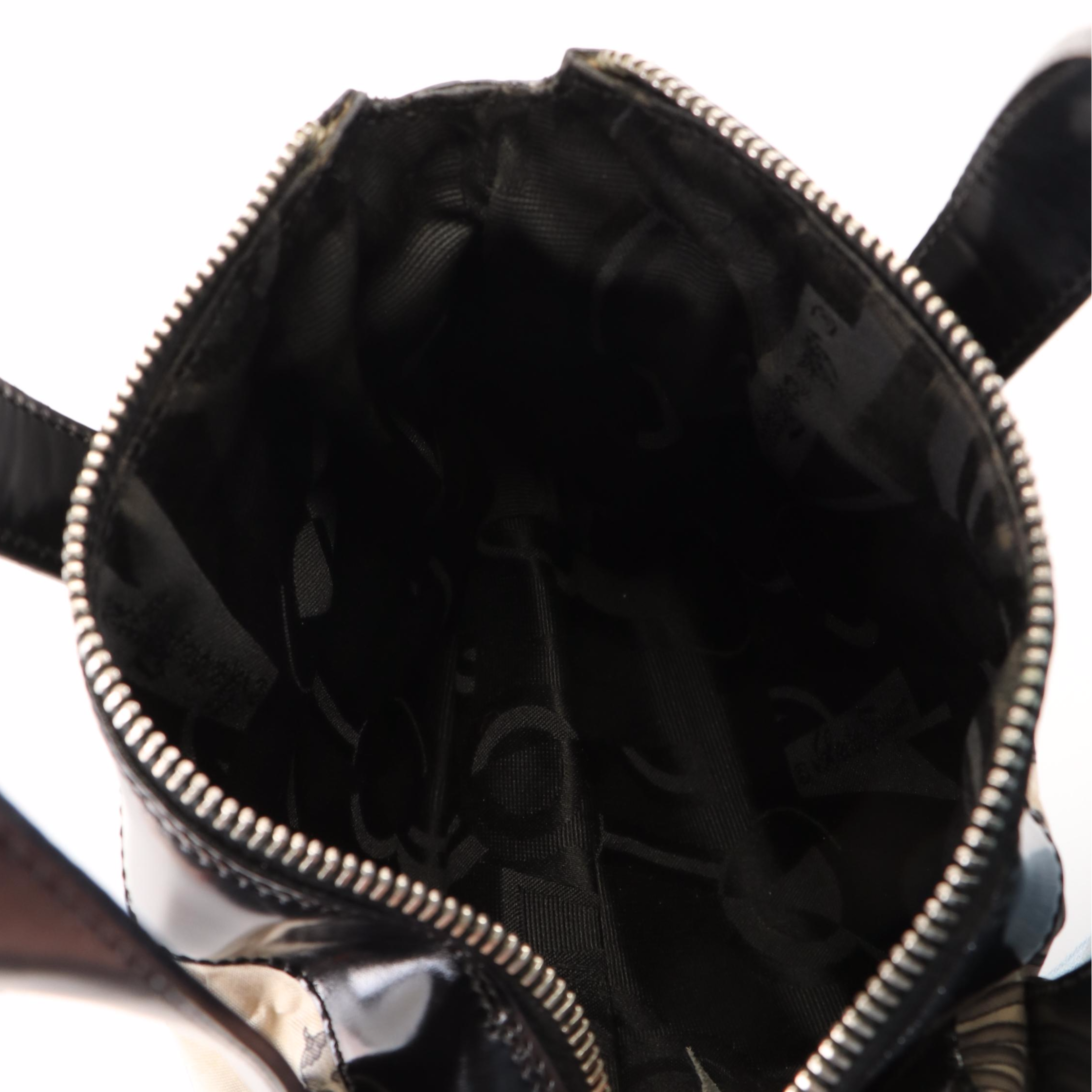 Salvatore Ferragamo Printed Nylon and Patent Leather Small Zippered Tote Bag