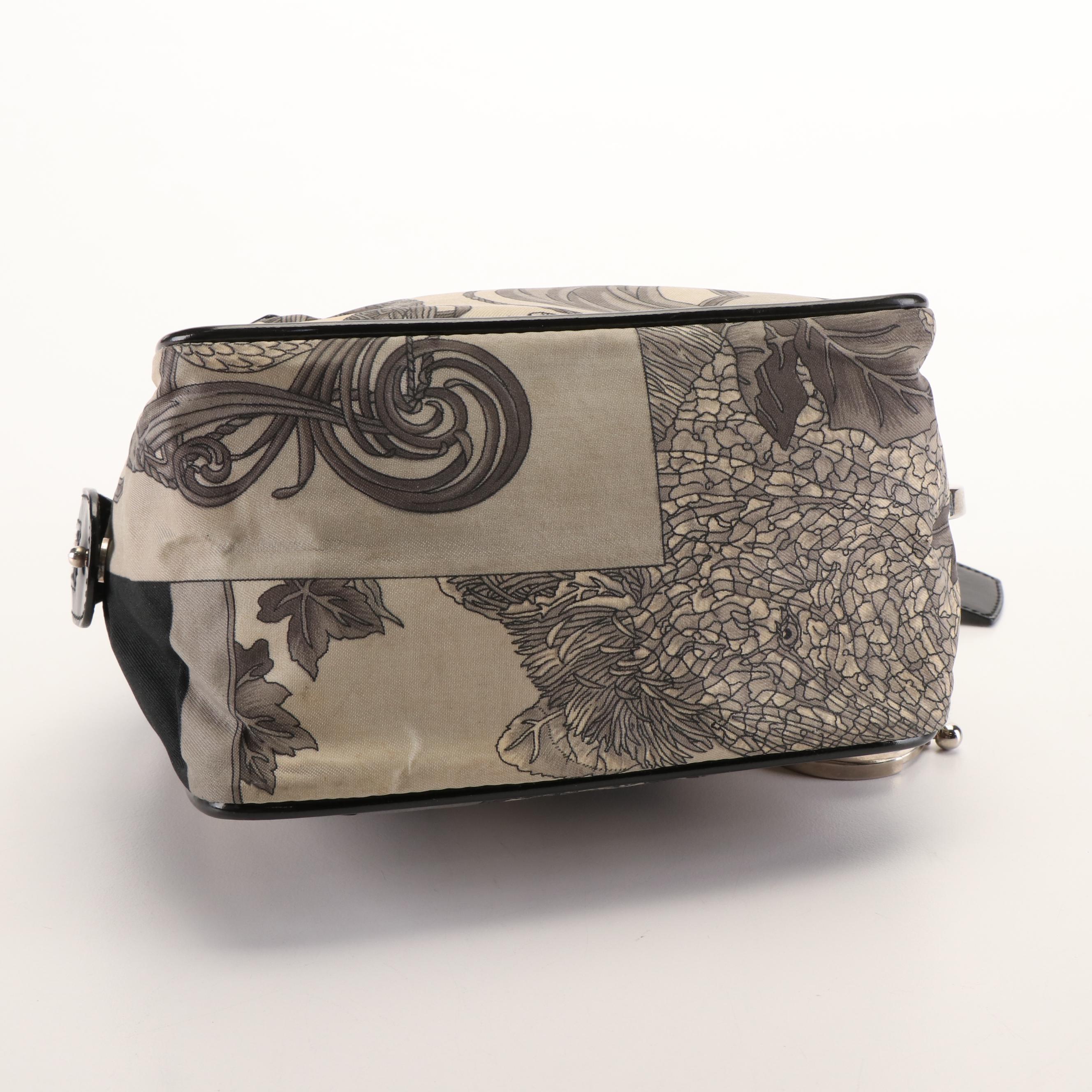 Salvatore Ferragamo Printed Nylon and Patent Leather Small Zippered Tote Bag