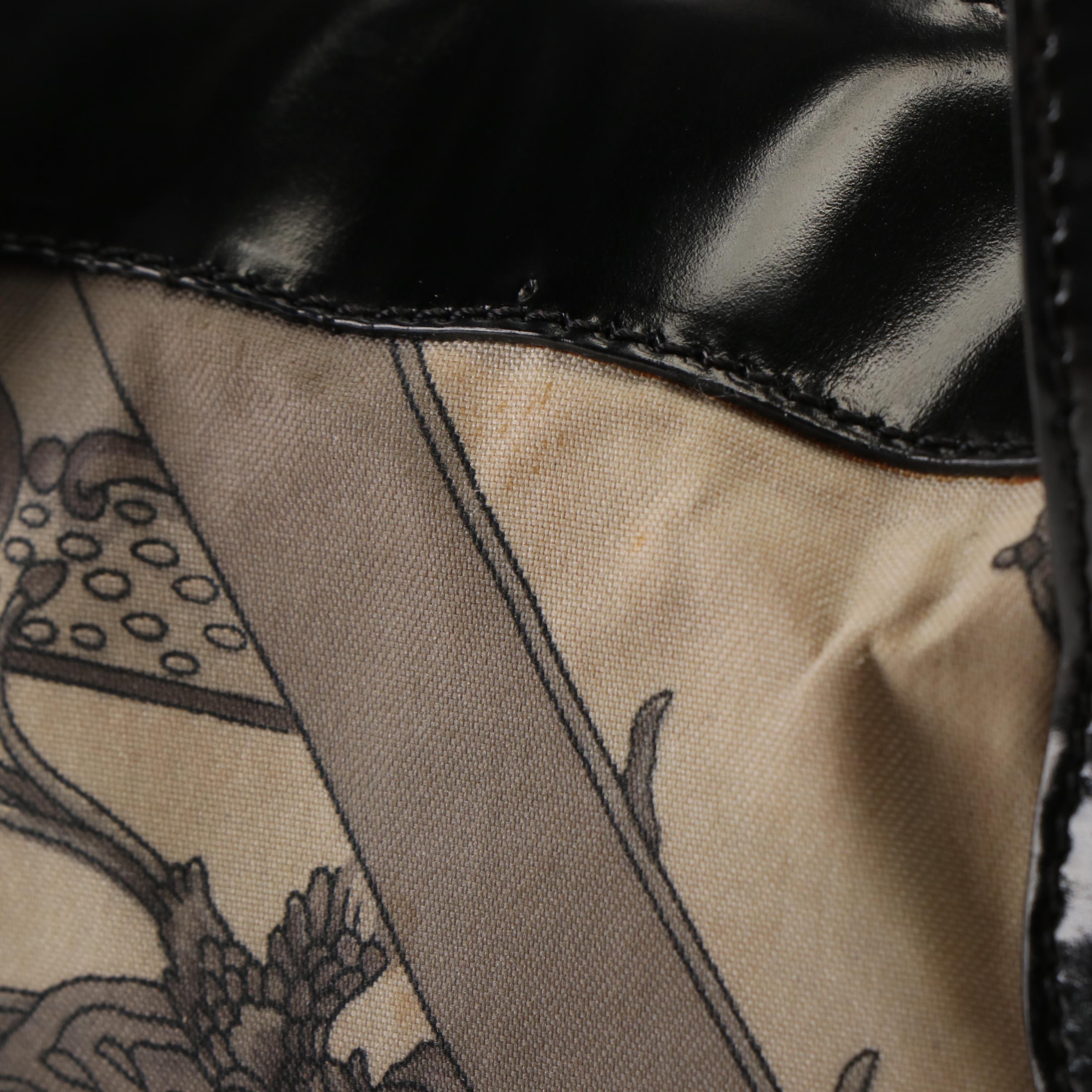 Salvatore Ferragamo Printed Nylon and Patent Leather Small Zippered Tote Bag