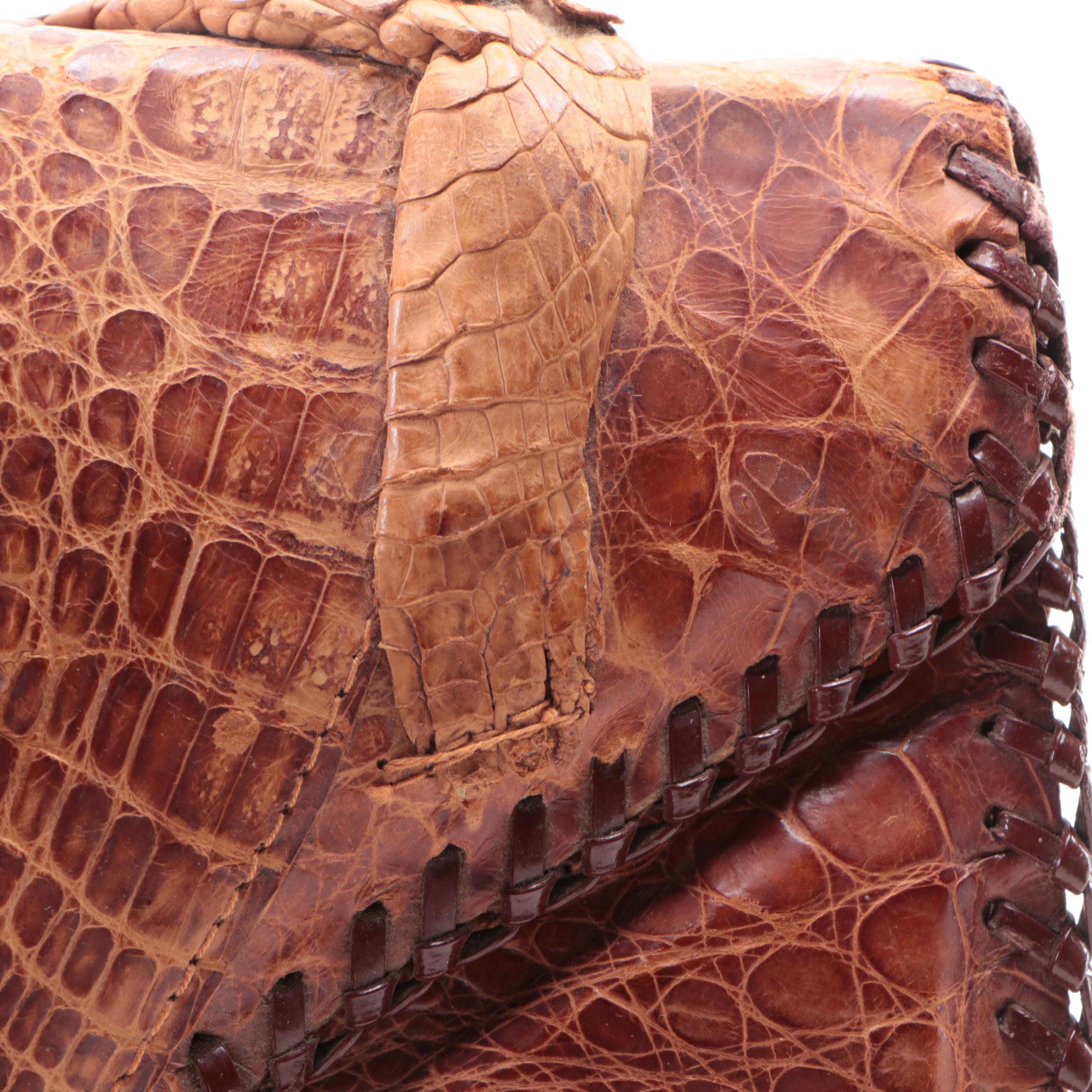 Brown Cuban Caiman Alligator Leather Clutch
