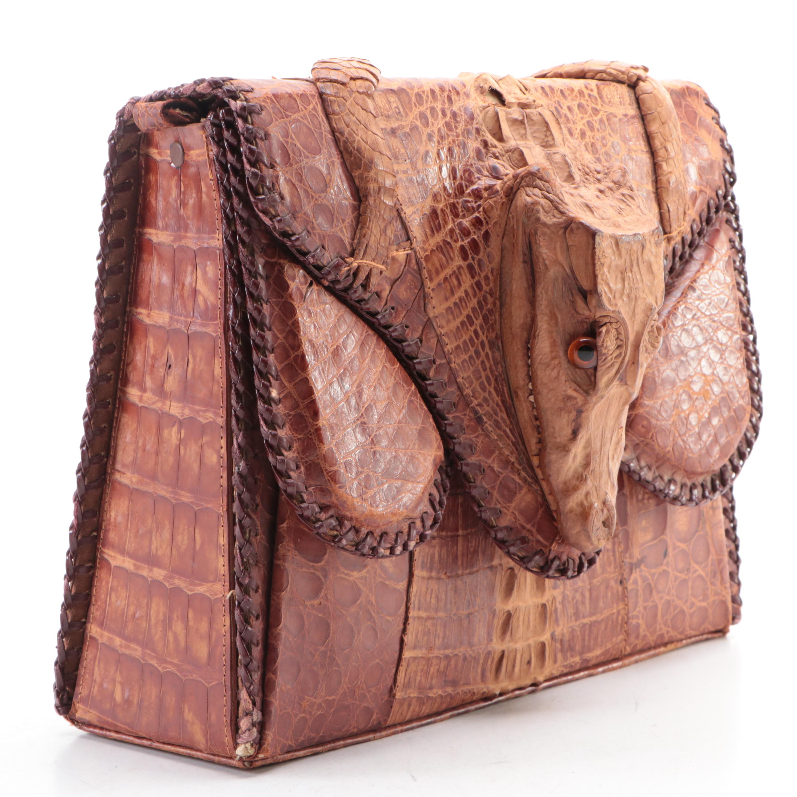 Brown Cuban Caiman Alligator Leather Clutch