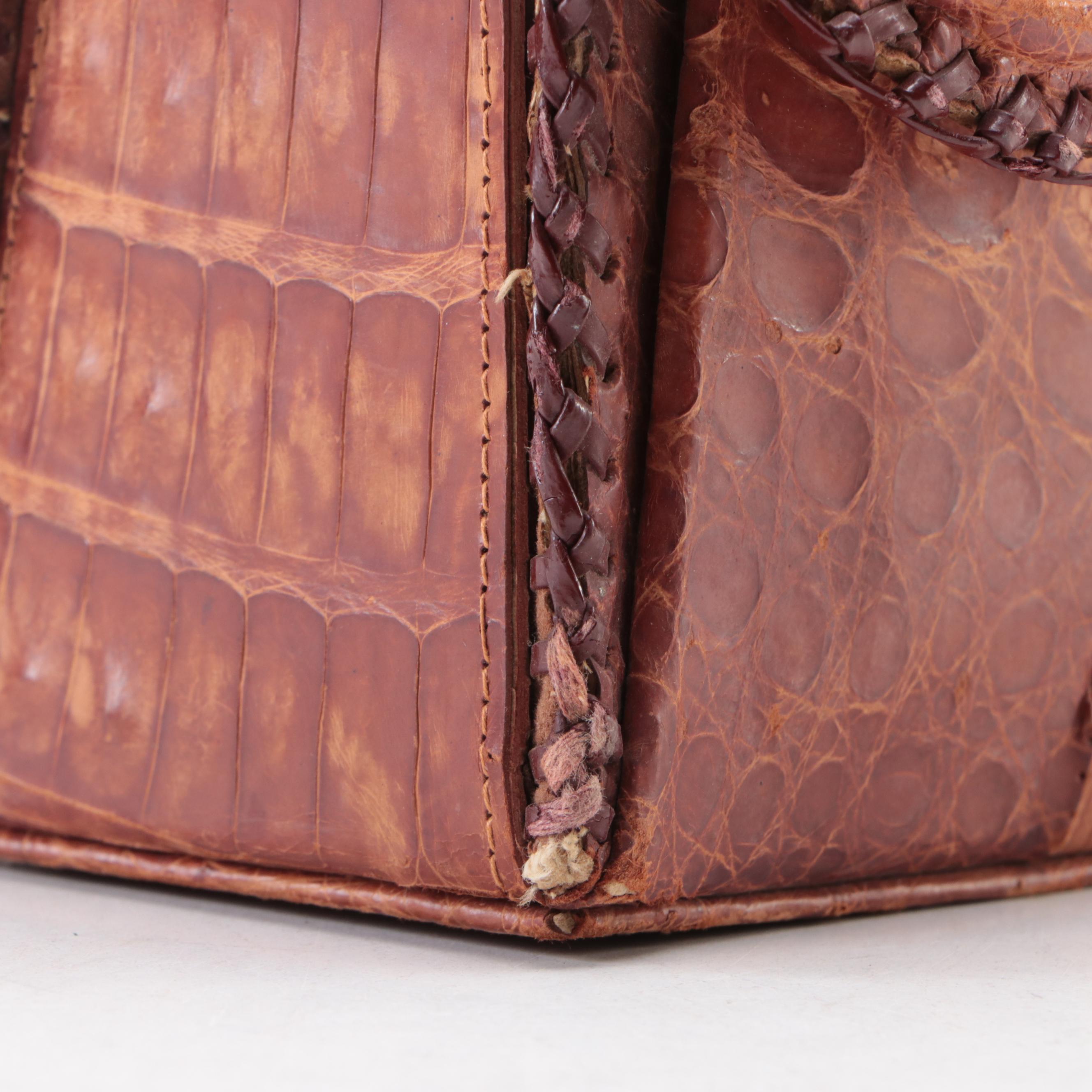 Brown Cuban Caiman Alligator Leather Clutch
