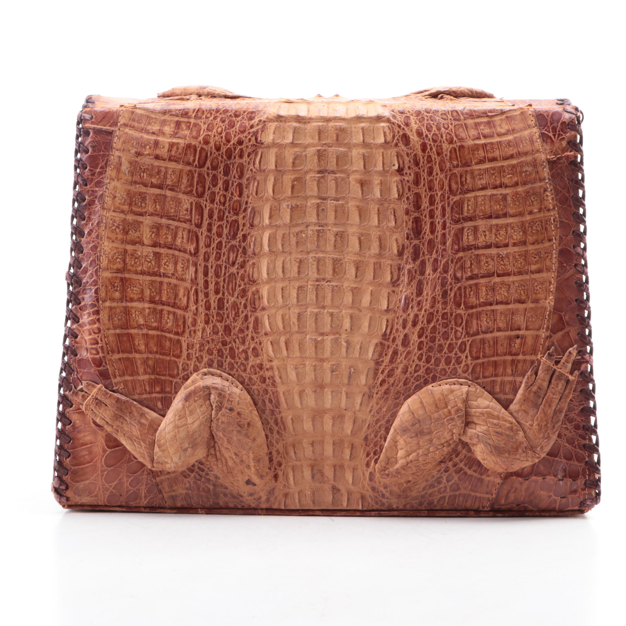 Brown Cuban Caiman Alligator Leather Clutch