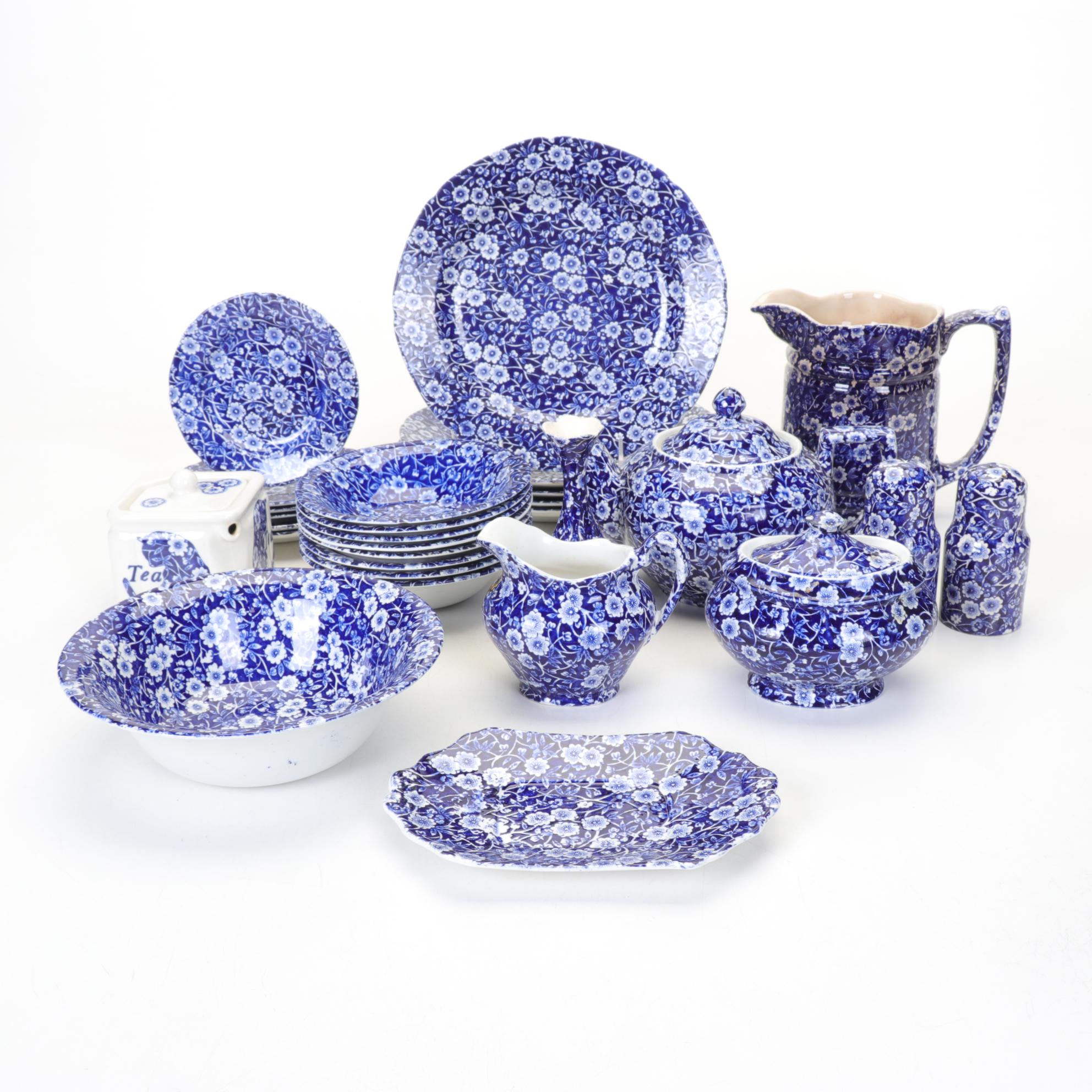 Crownford Blue "Calico" Dinnerware, Early to Mid 20th Century