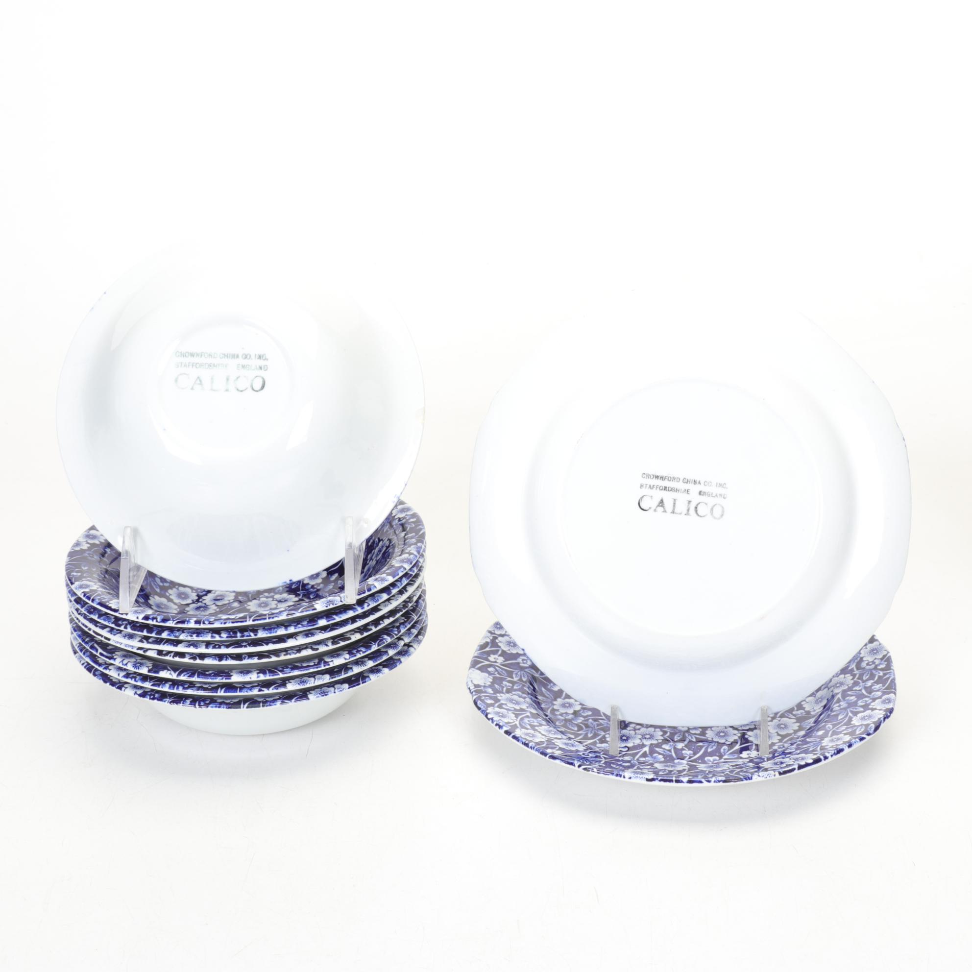 Crownford Blue "Calico" Dinnerware, Early to Mid 20th Century