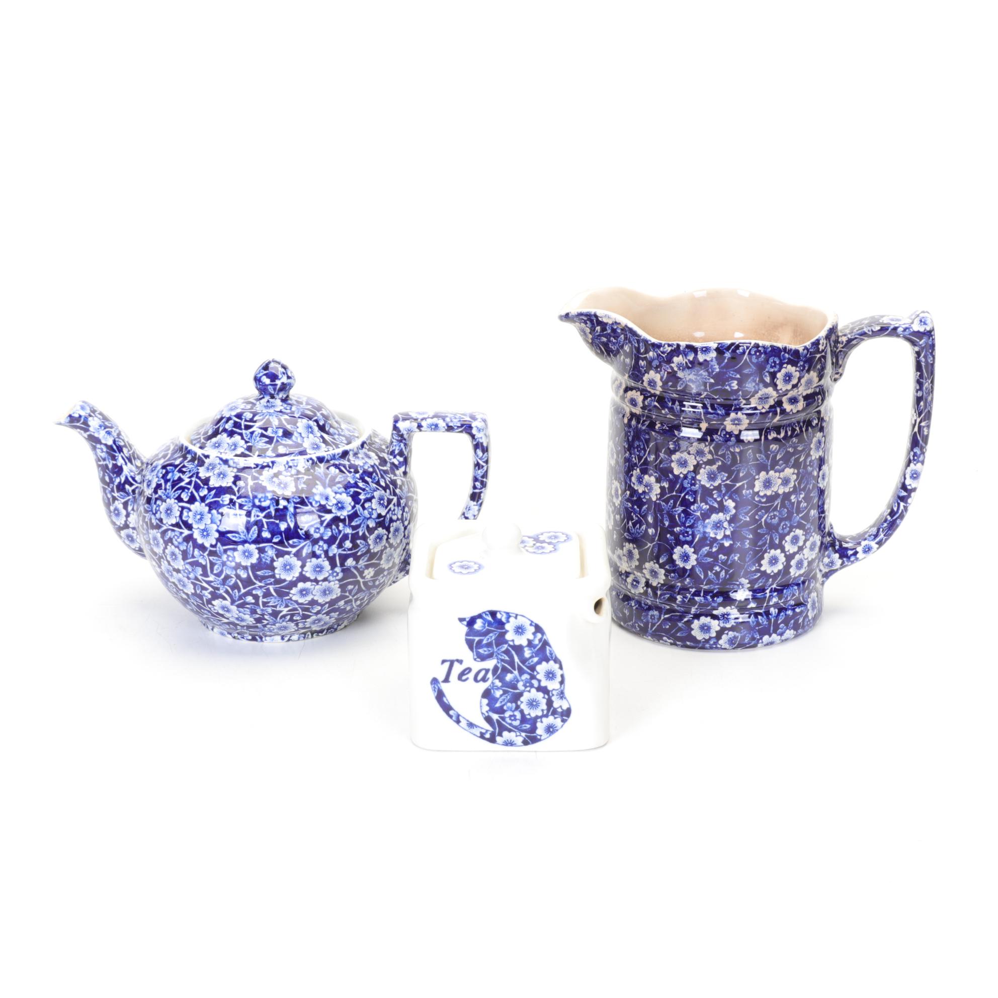 Crownford Blue "Calico" Dinnerware, Early to Mid 20th Century