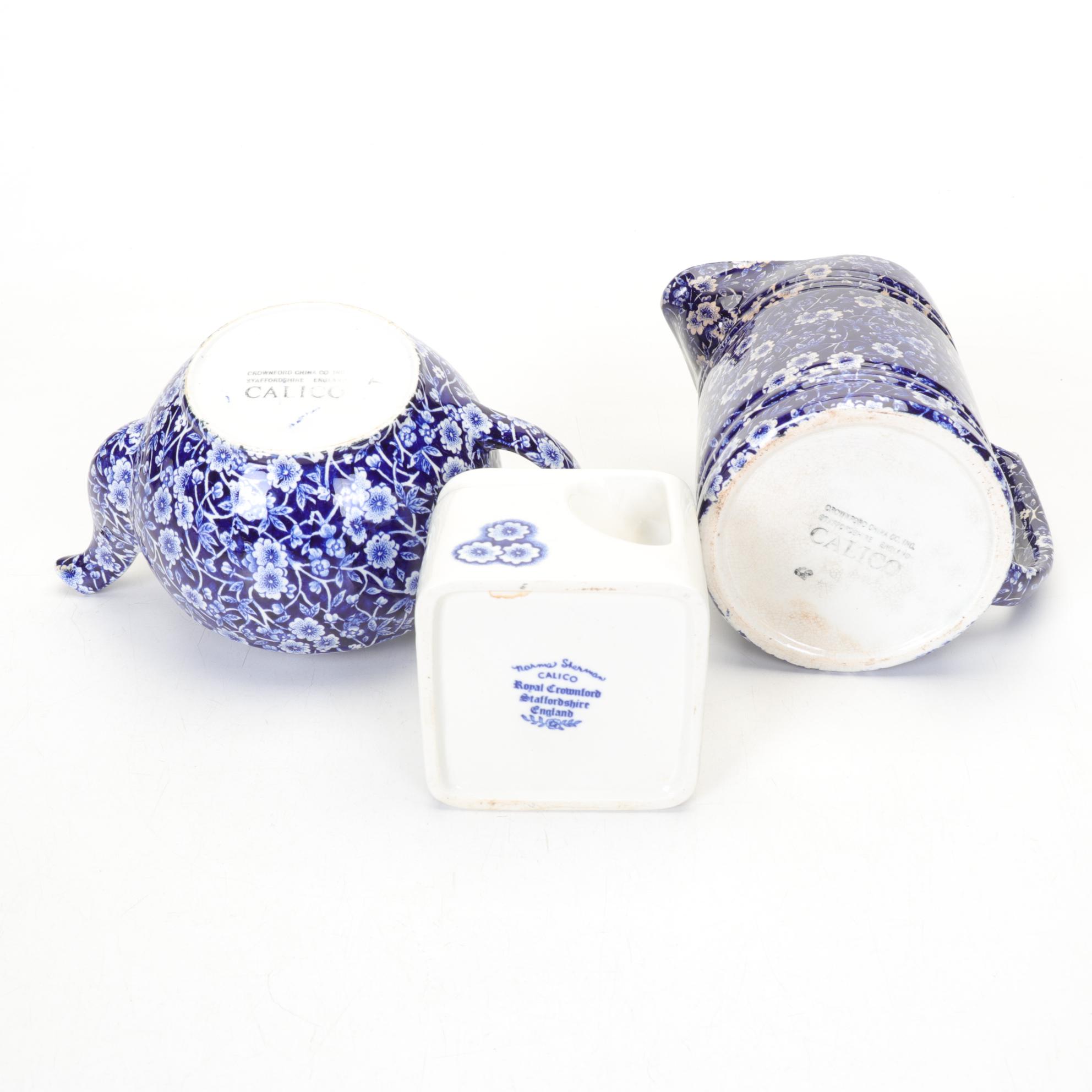 Crownford Blue "Calico" Dinnerware, Early to Mid 20th Century