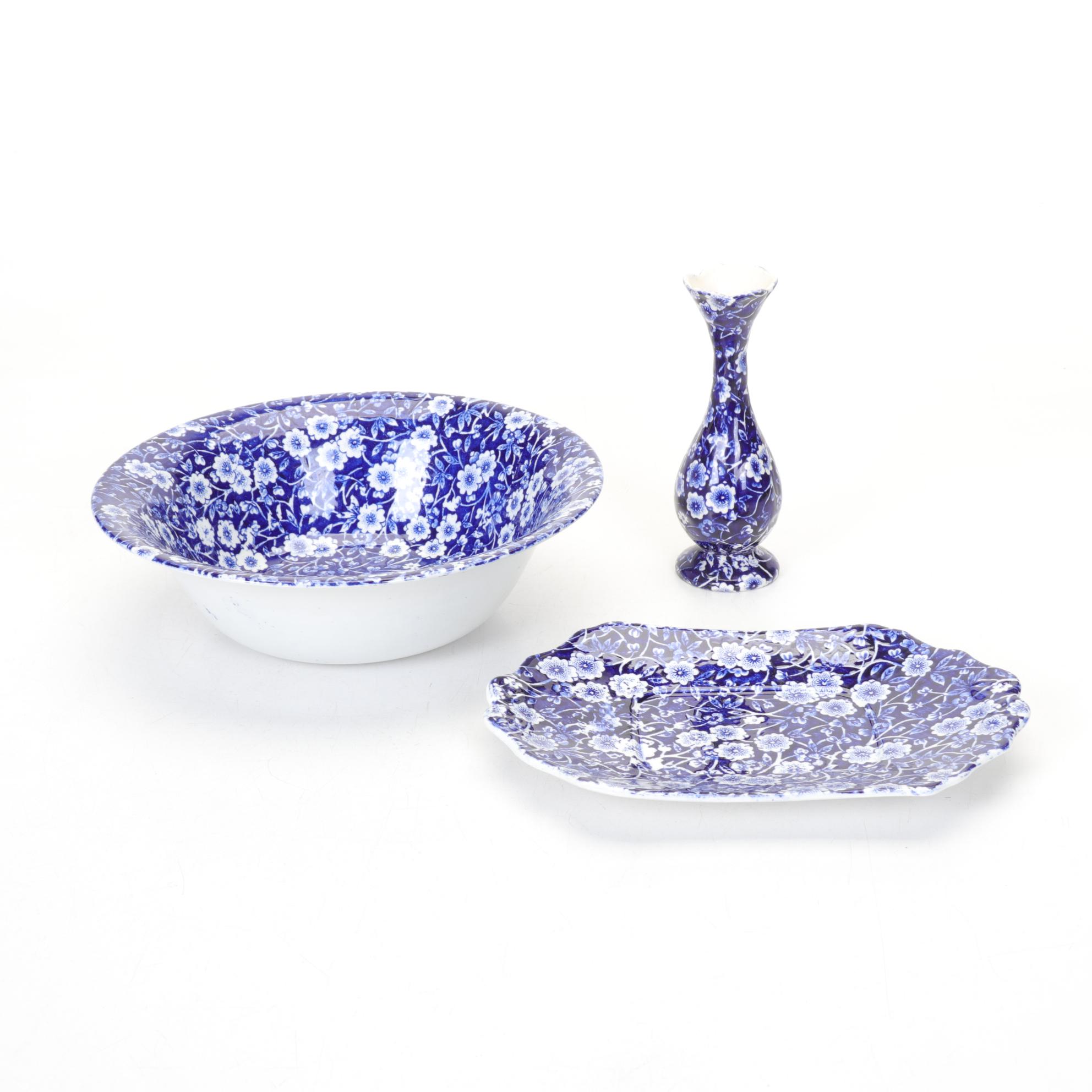 Crownford Blue "Calico" Dinnerware, Early to Mid 20th Century