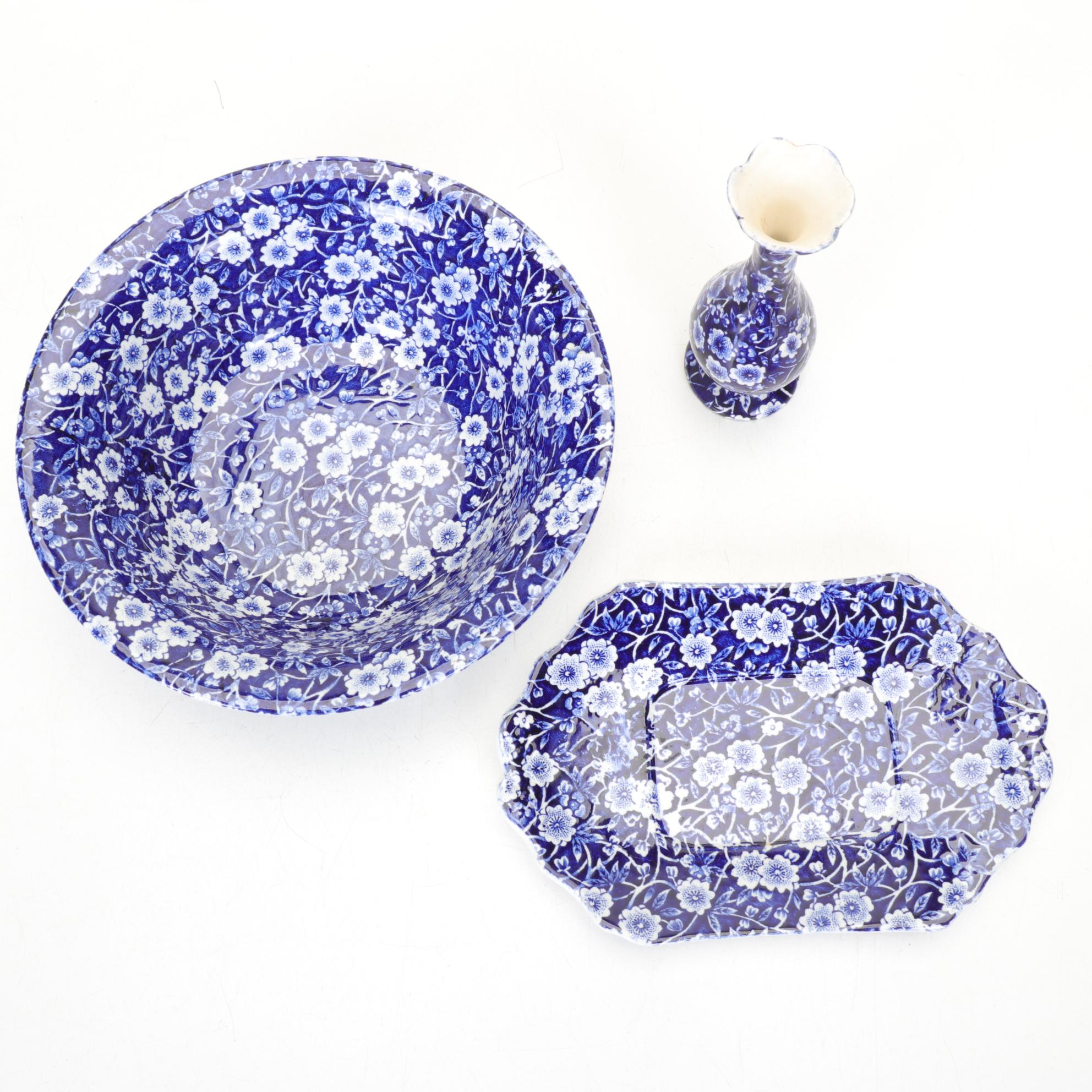 Crownford Blue "Calico" Dinnerware, Early to Mid 20th Century