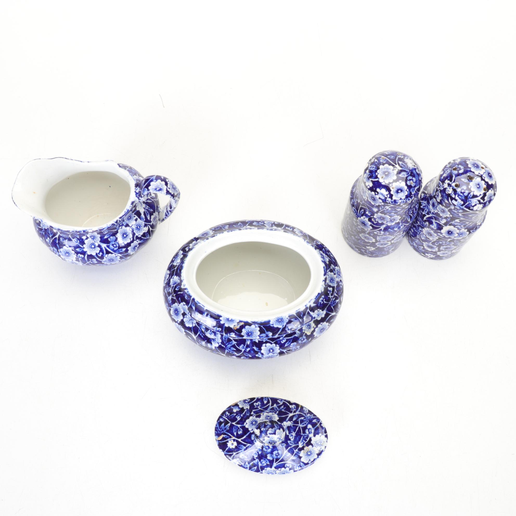 Crownford Blue "Calico" Dinnerware, Early to Mid 20th Century