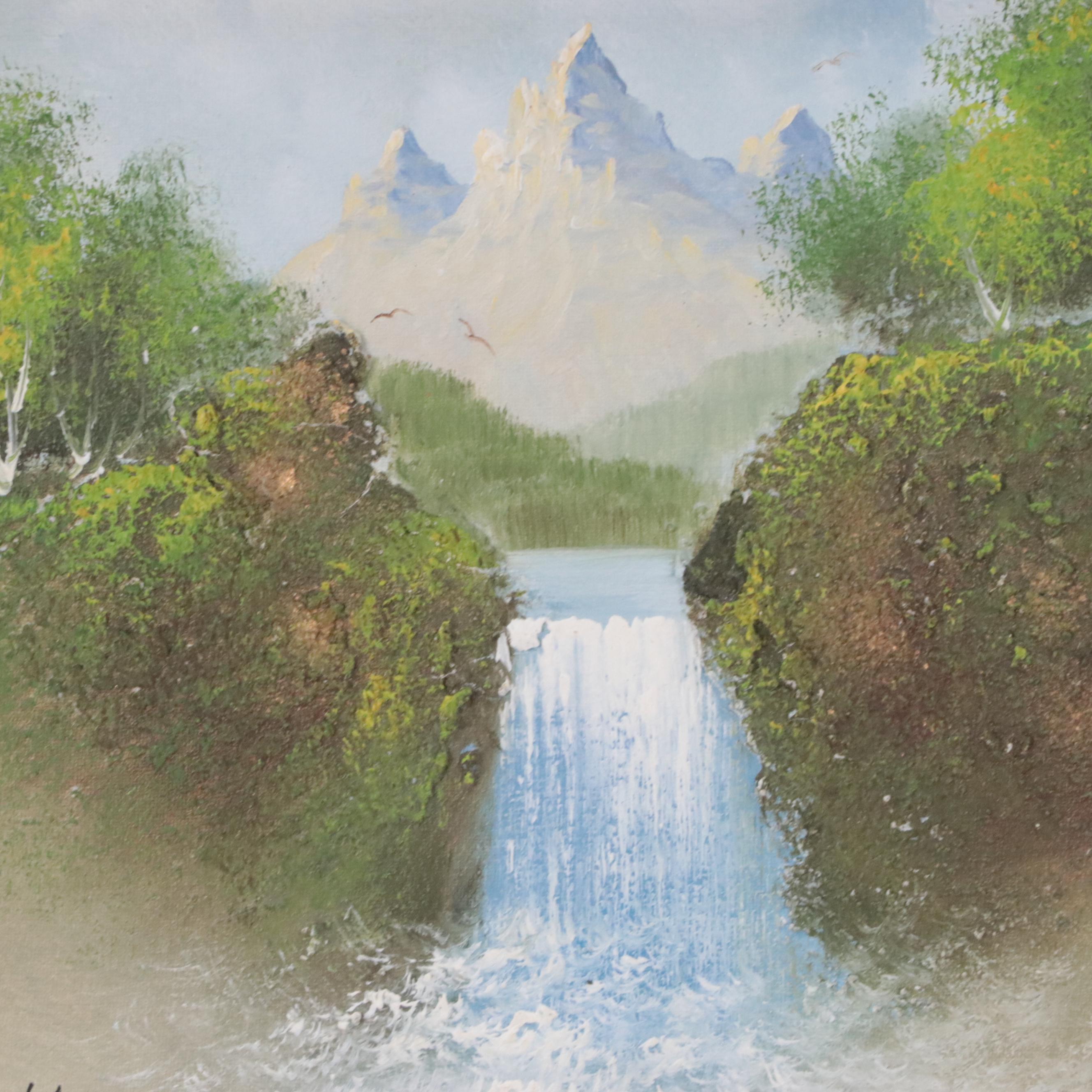 Idyllic Waterfall Landscape With Figure, Circa 1980