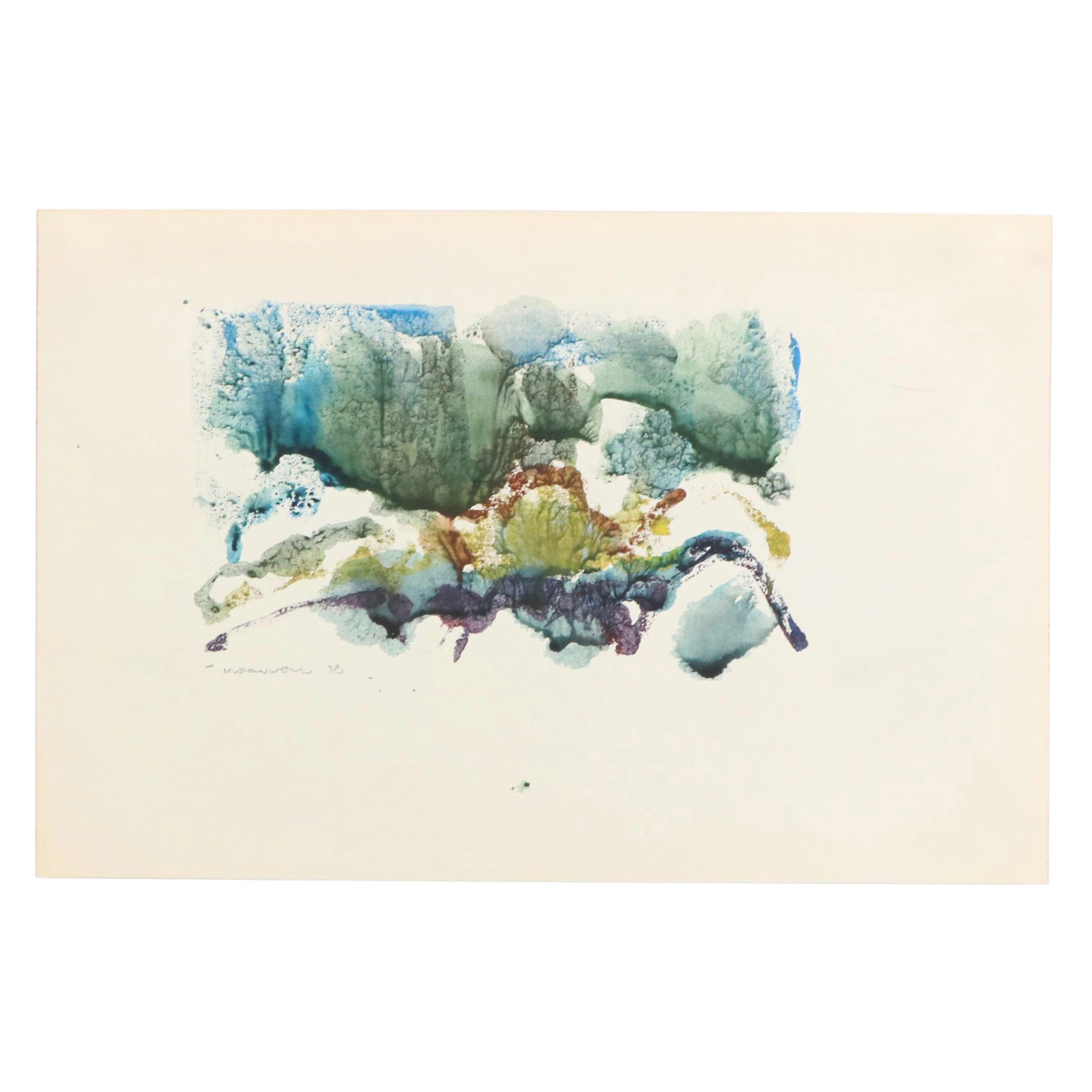 Jack Meanwell Modern Abstract Landscape Watercolor Painting, 1978
