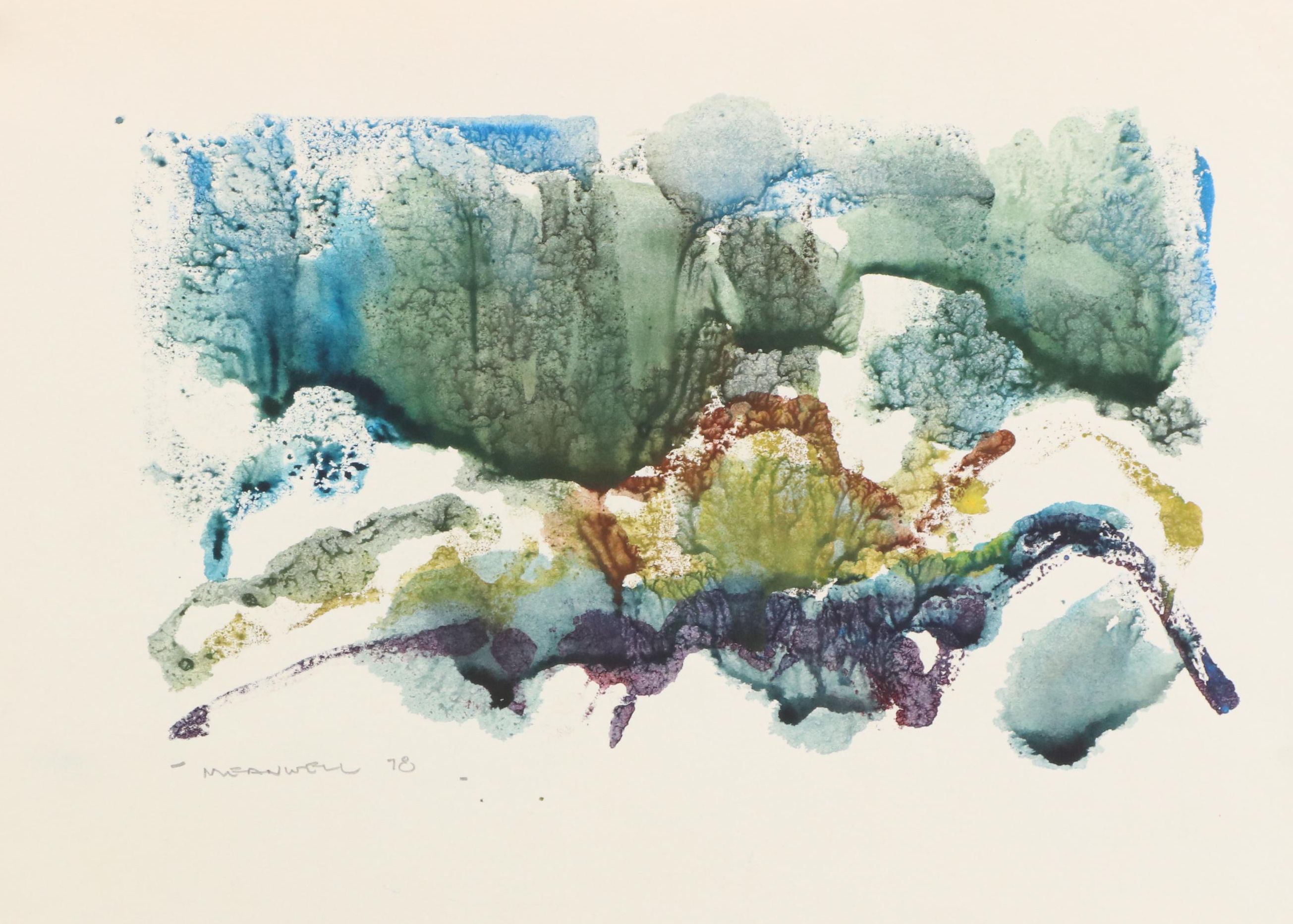 Jack Meanwell Modern Abstract Landscape Watercolor Painting, 1978