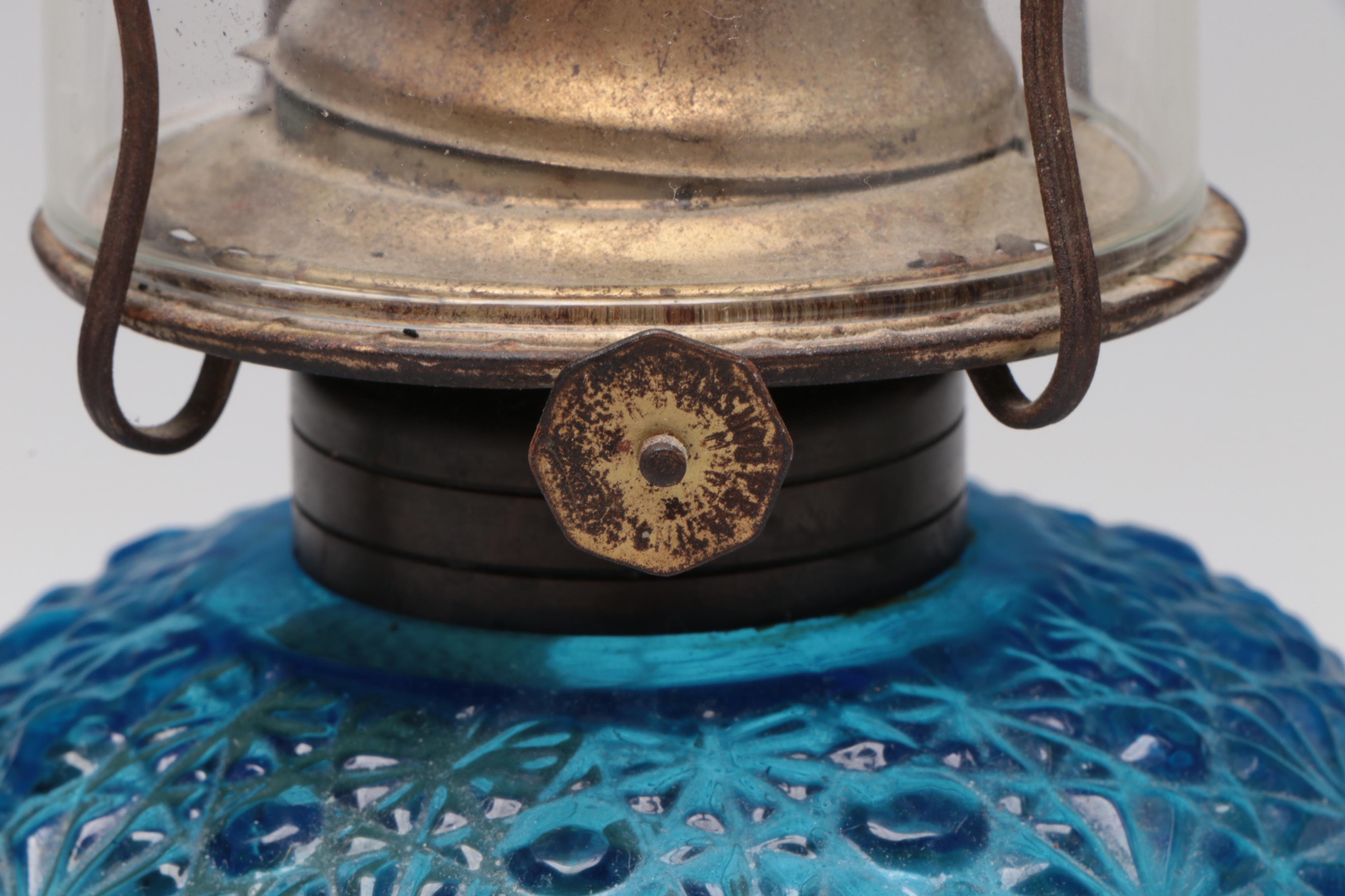 Pressed Glass Oil Lamps and Forged Metal Double Candle Stand